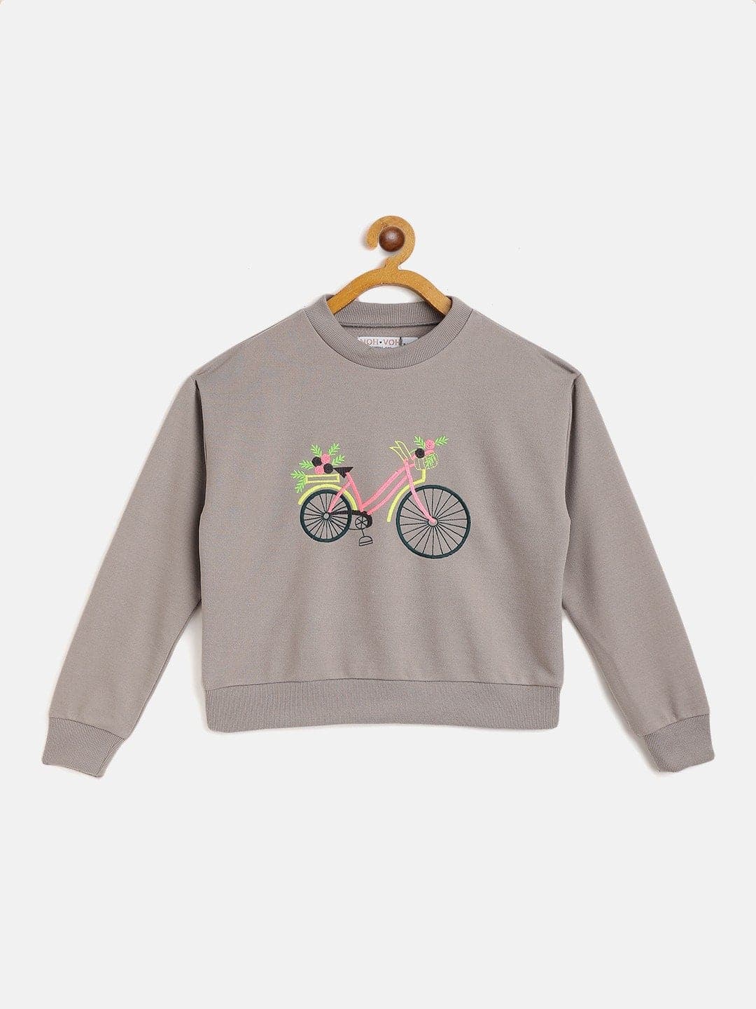 Girls Grey Terry Embroidered Bicycle Sweatshirt - Lyush Kids