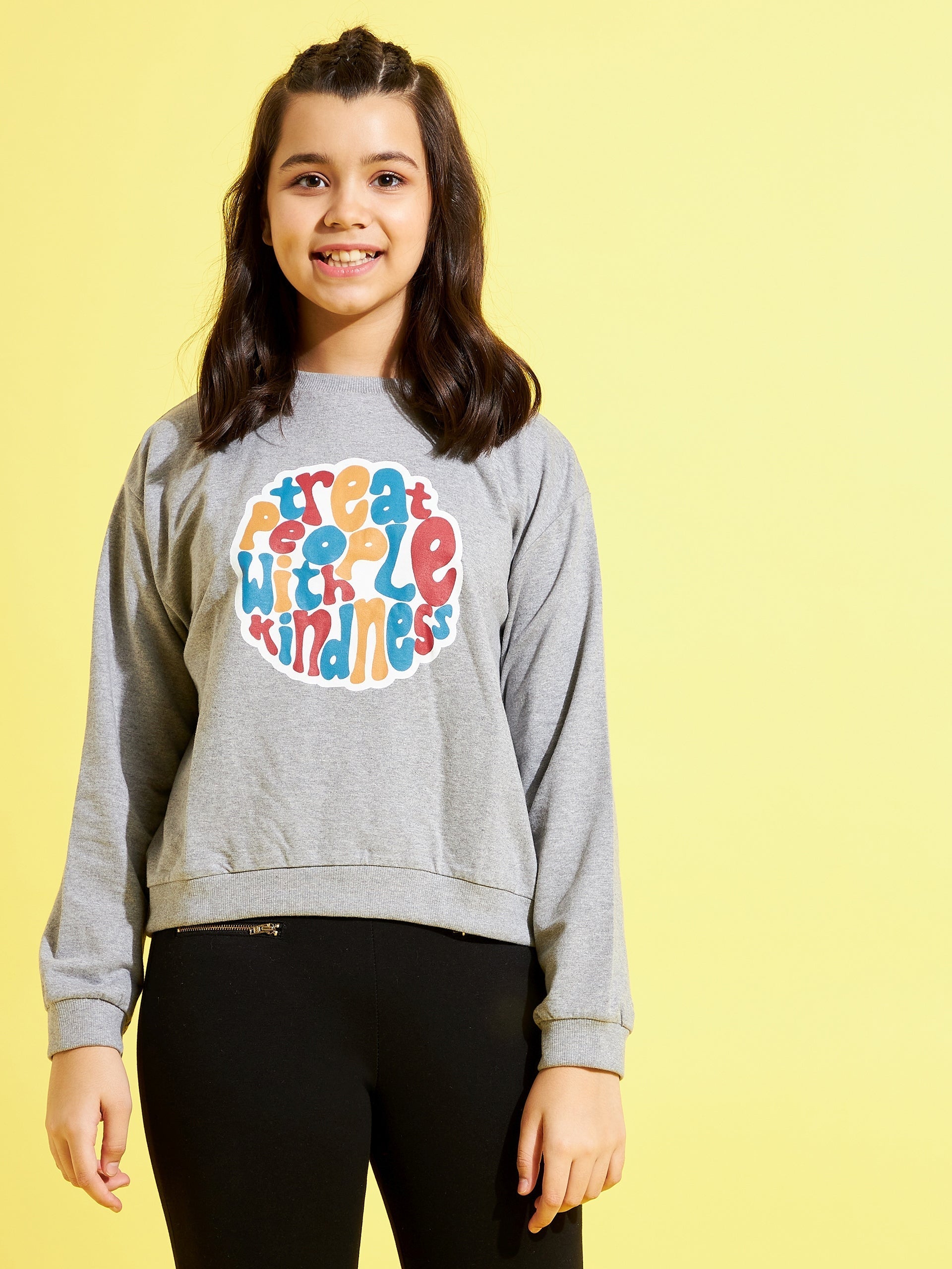Girls Grey Treat People  Print Sweatshirt - Lyush Kids