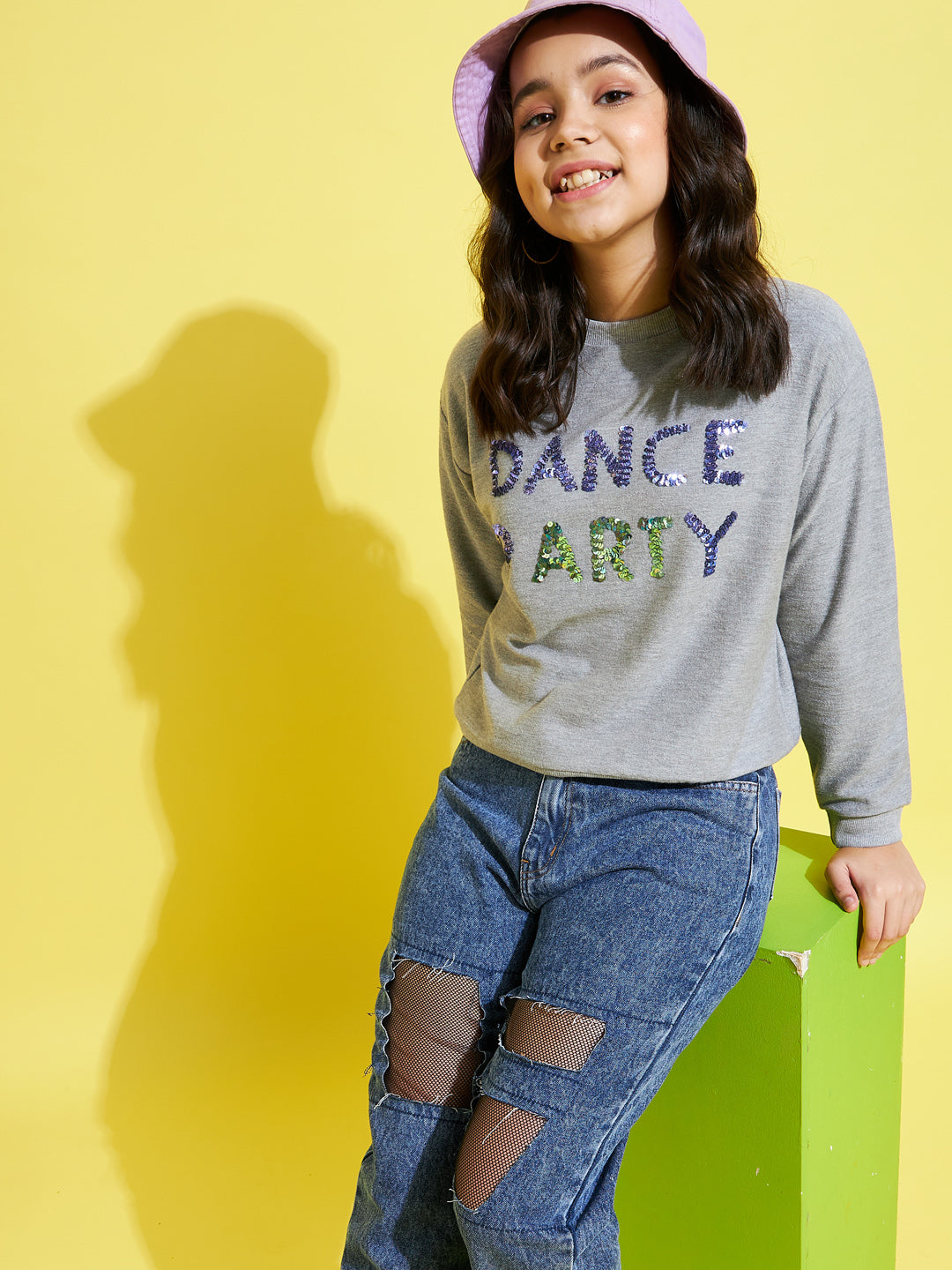Girls Grey Dance Party Embroidered Sweatshirt - Lyush Kids