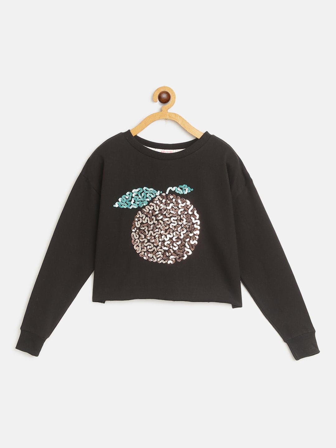 Girls Black Orange Embroidered Crop Sweatshirt - Lyush Kids