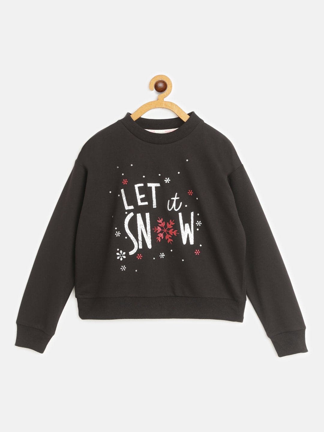 Girls Black Let It Snow Print Sweatshirt - Lyush Kids