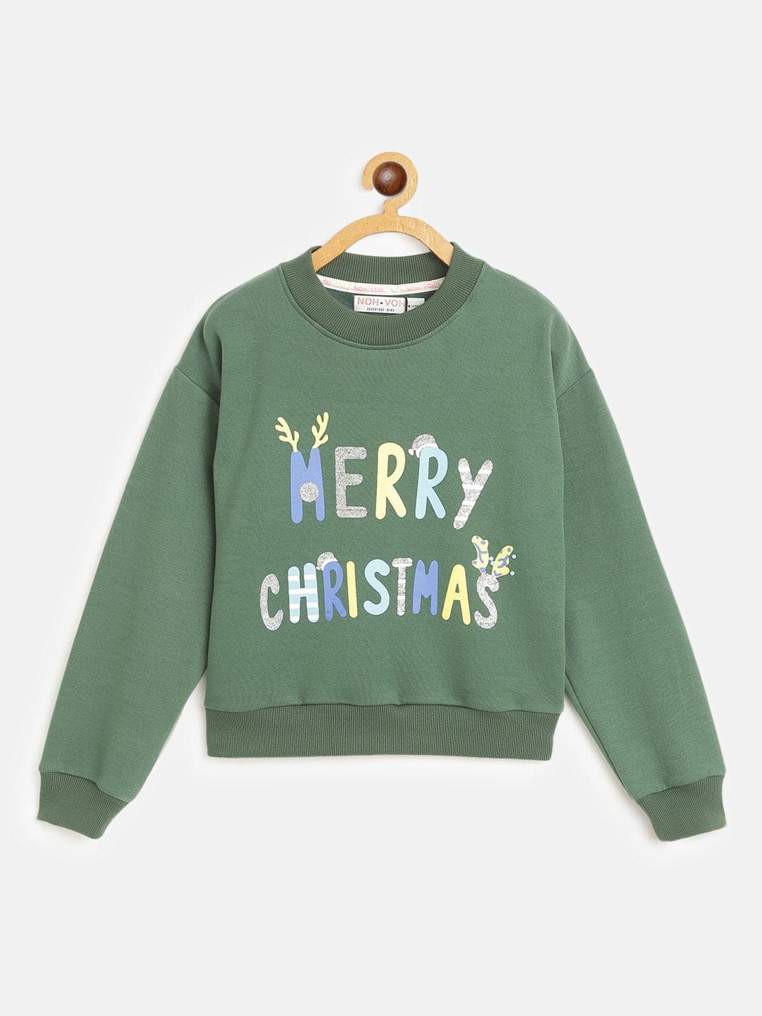 Girls Green Merry Christmas Print Sweatshirt - Lyush Kids