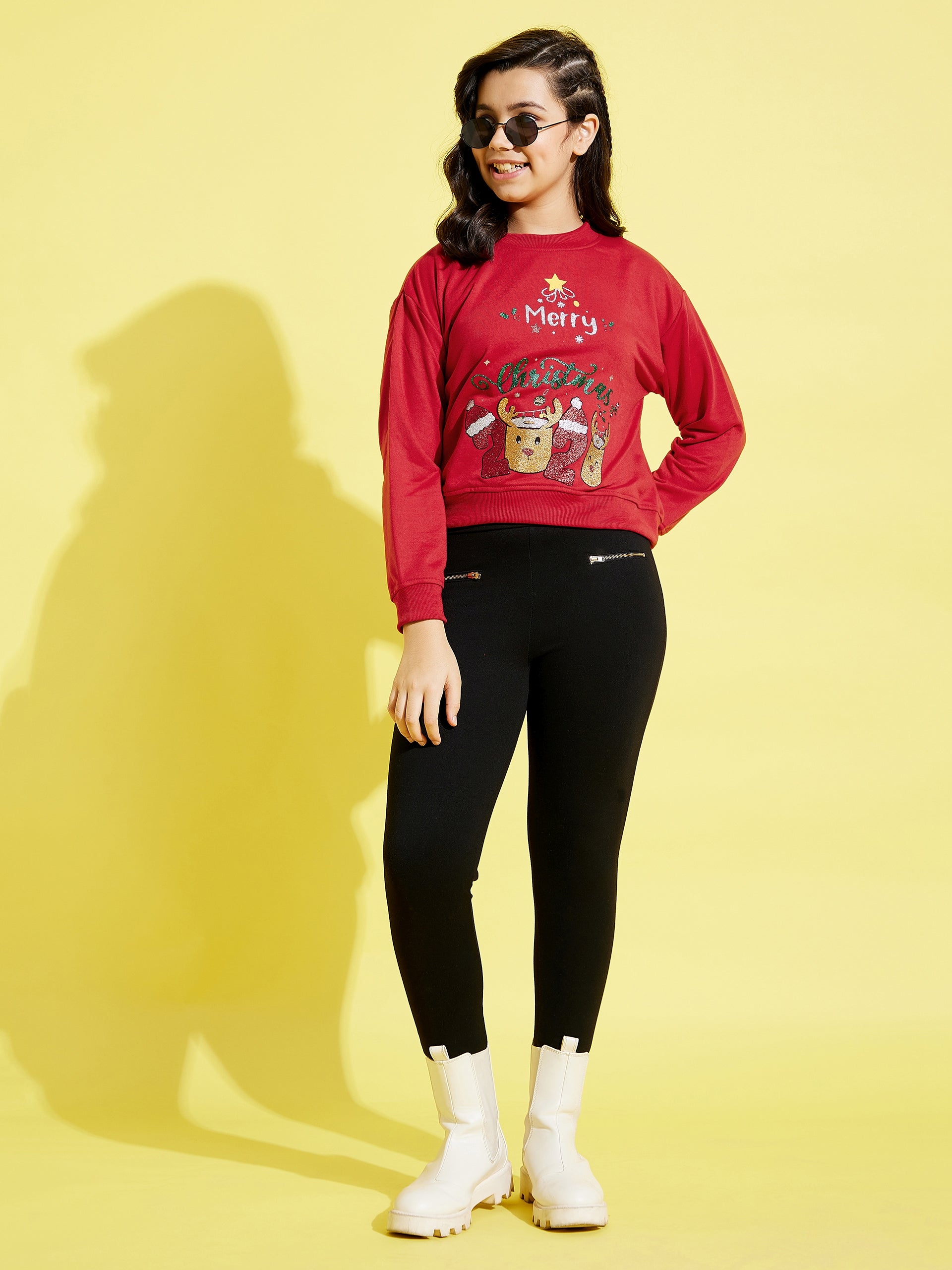 Girls Red Merry Christmas Print Sweatshirt - Lyush Kids