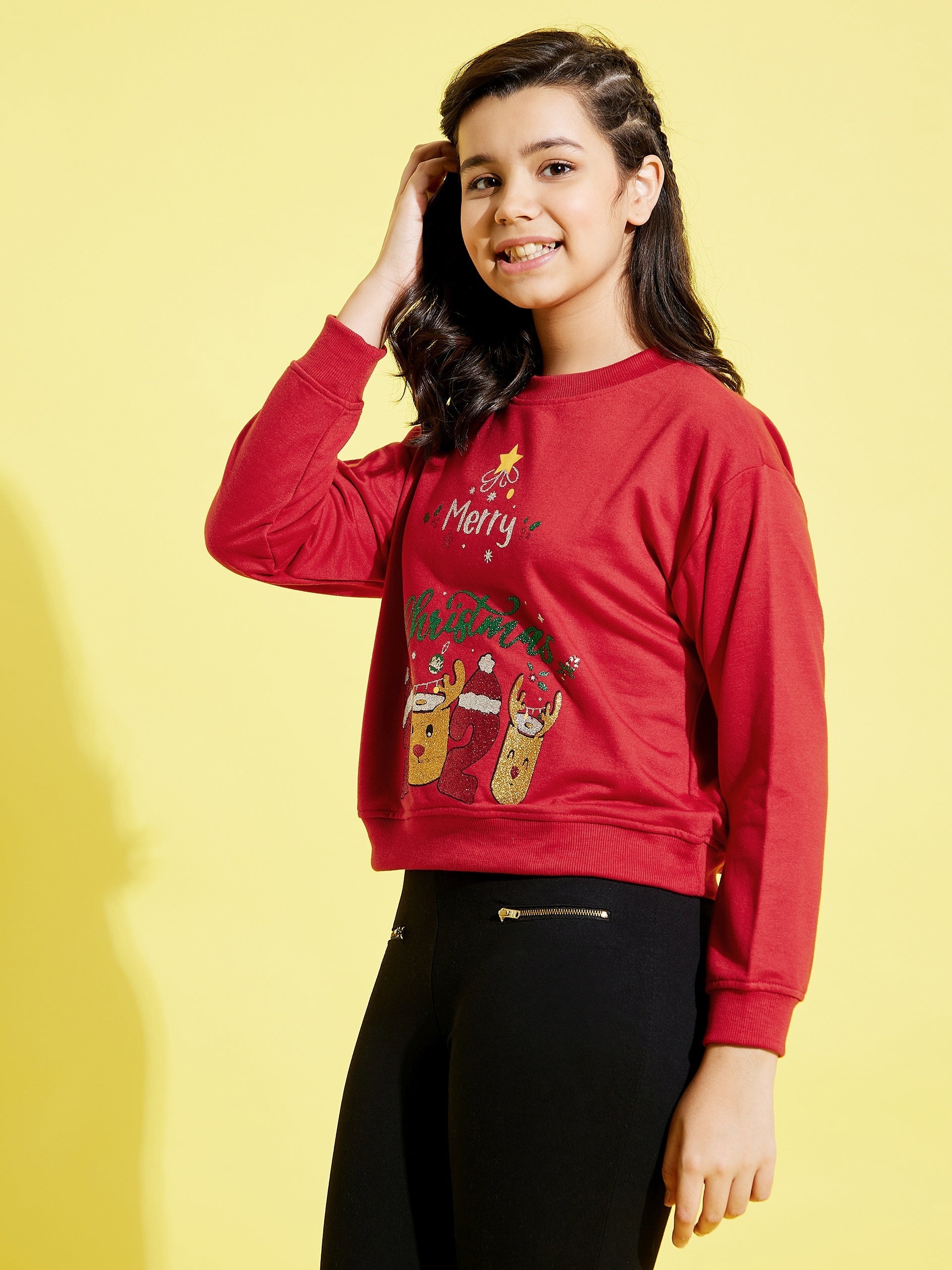 Girls Red Merry Christmas Print Sweatshirt - Lyush Kids