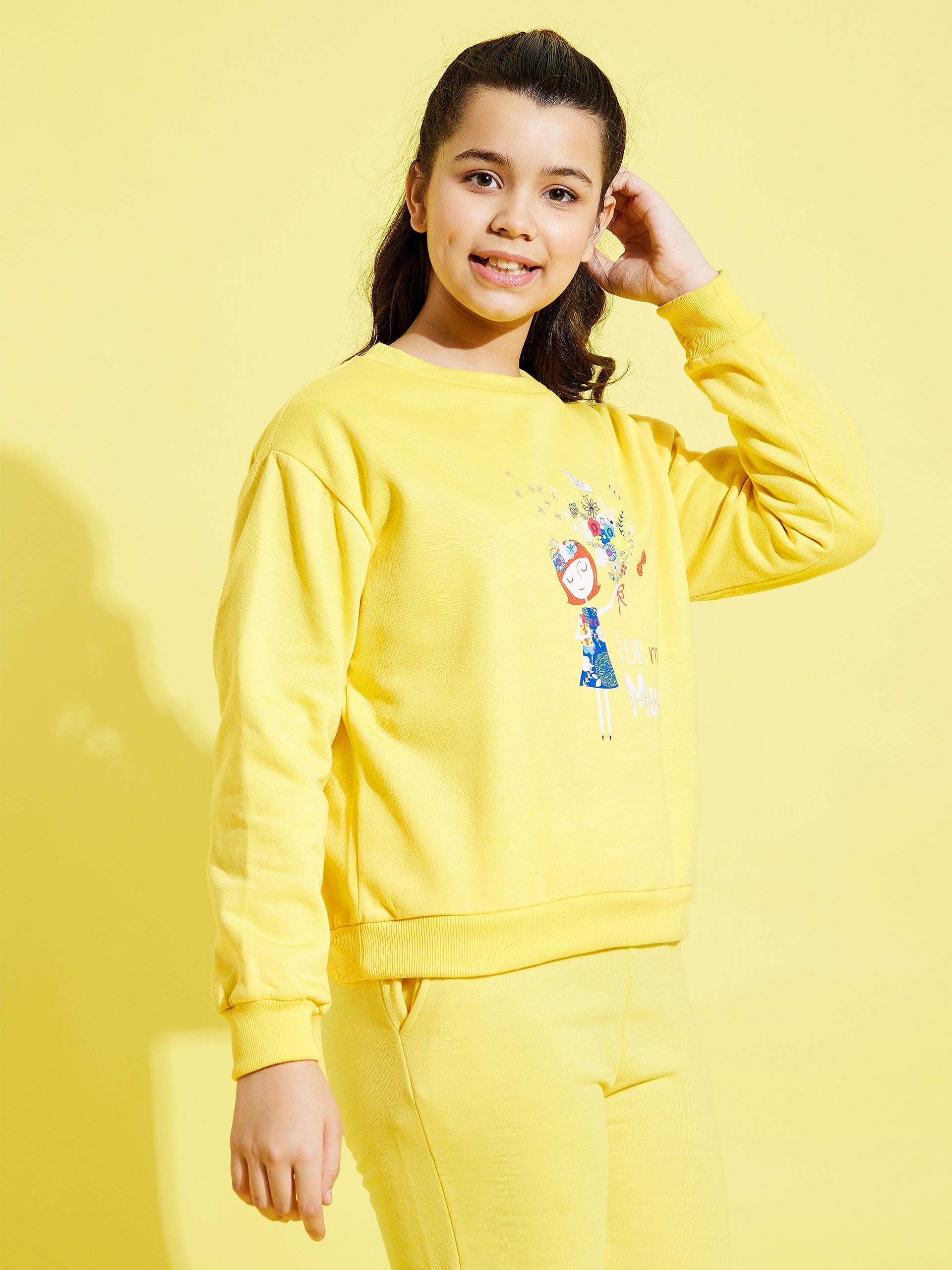 Girls Yellow Fleece Girl Sweatshirt - Lyush Kids