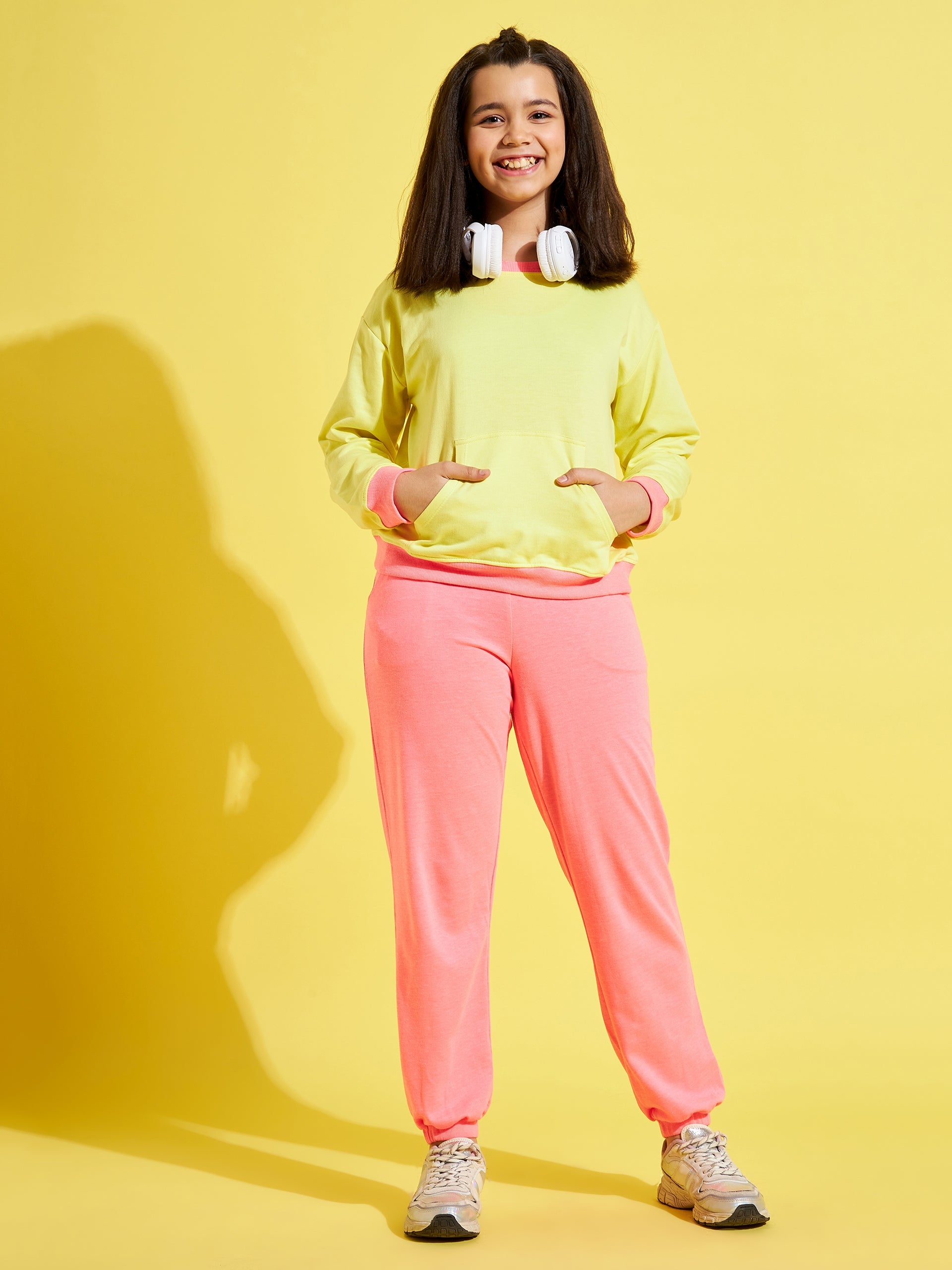 Girls Yellow Terry Contrast Rib Sweatshirt - Lyush Kids
