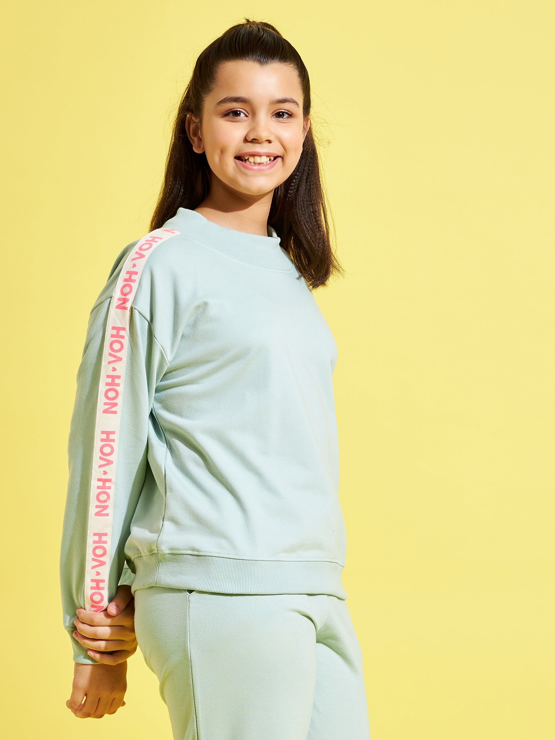 Girls Blue Terry Brand Tape High Neck Sweatshirt - Lyush Kids