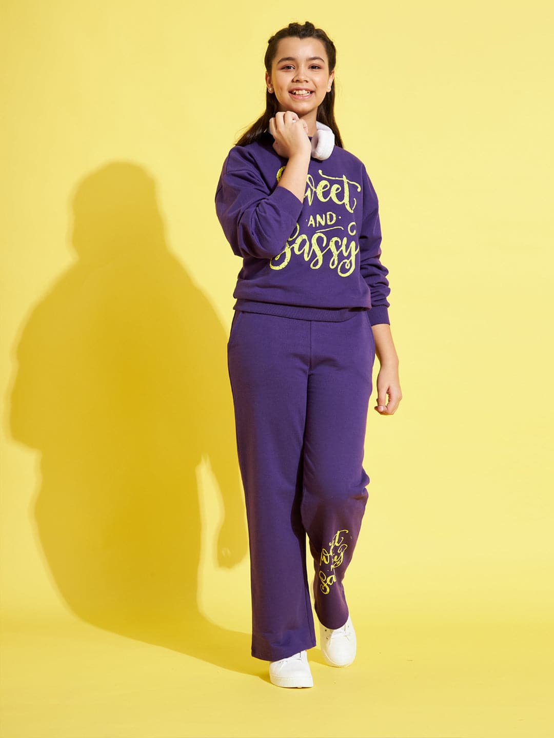 Girls Purple Terry Sweet & Sassy Drop Shoulder Sweatshirt - Lyush Kids