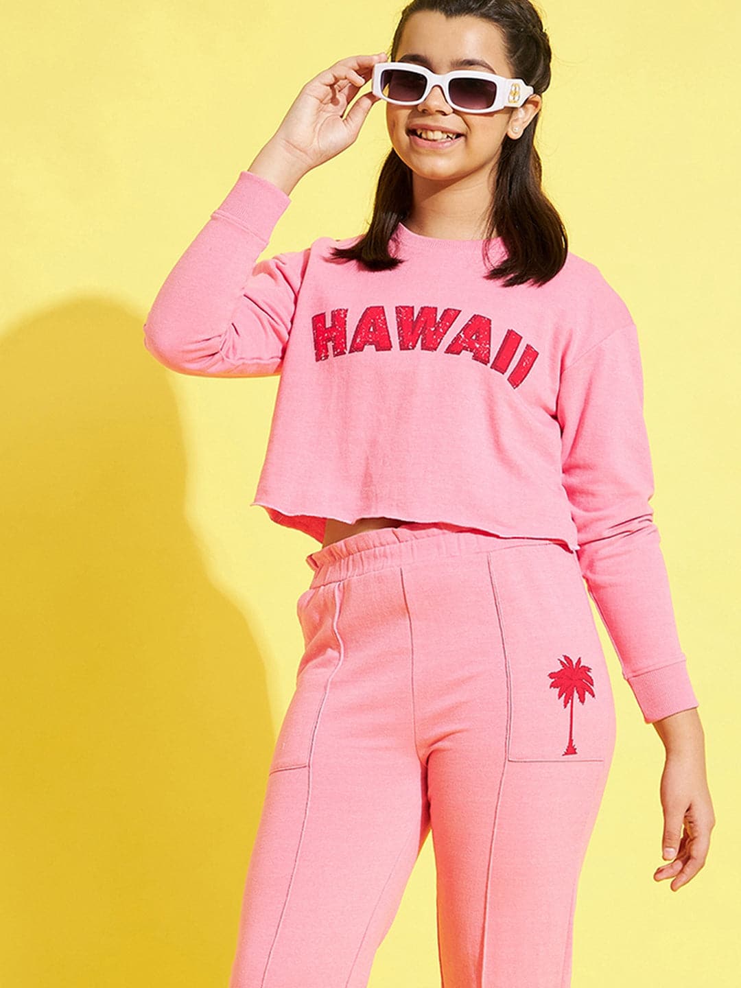 Girls Pink Terry Hawaii Crop Sweatshirt - Lyush Kids