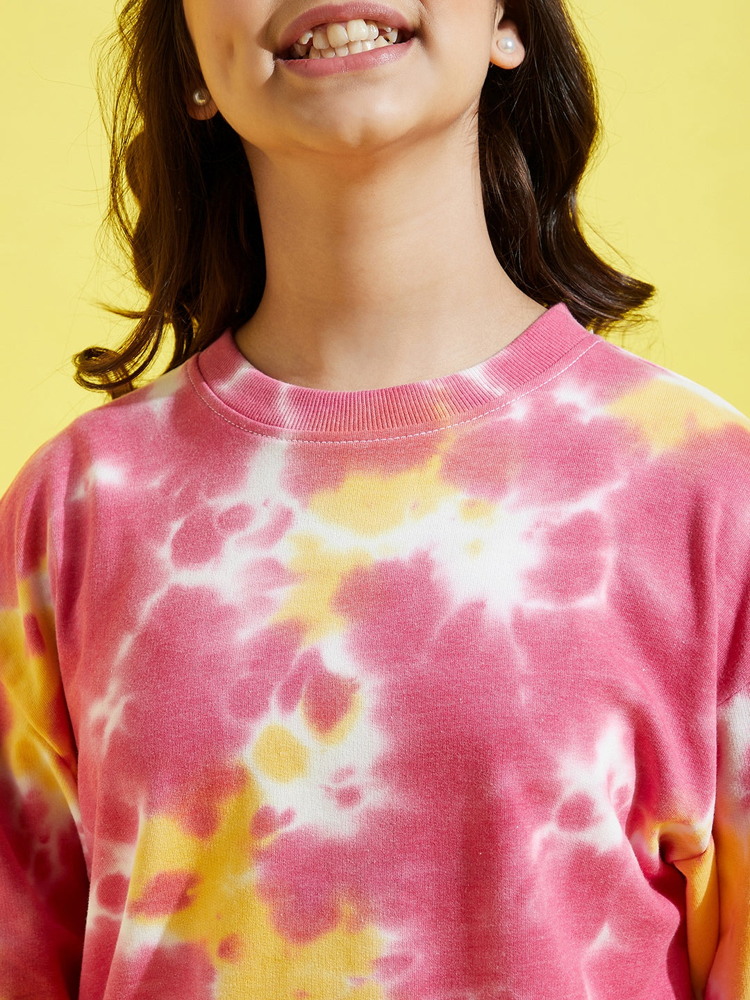 Girls Yellow & Pink Terry Tie Dye Oversize Sweatshirt - Lyush Kids