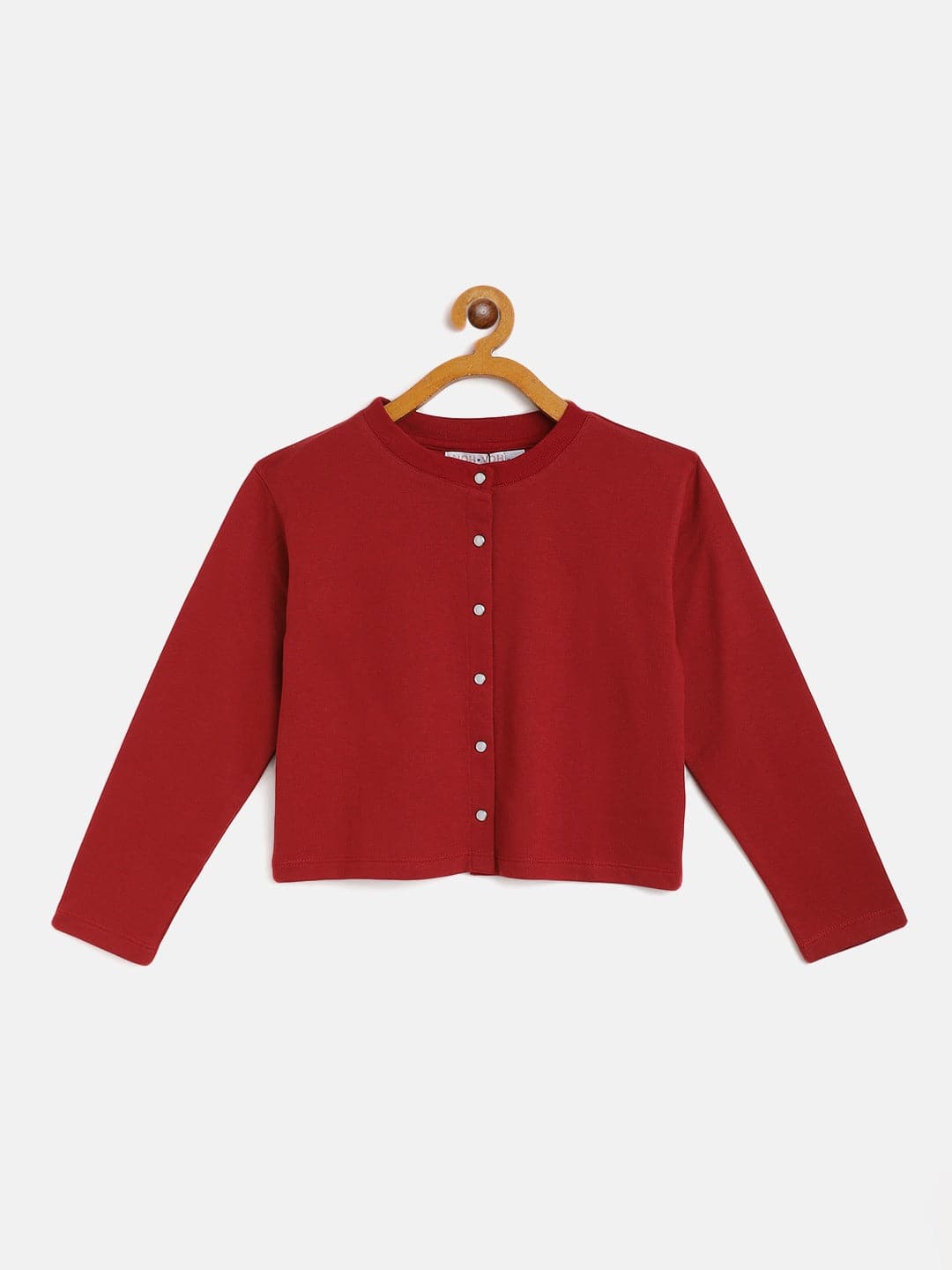 Girls Maroon Terry Front Button Boxy Top - Lyush Kids