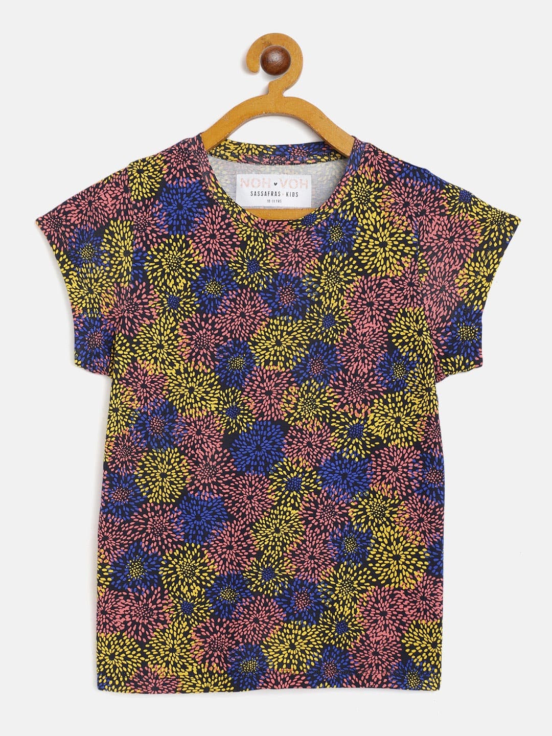 Girls Black Multi Floral Print T-Shirt - Lyush Kids