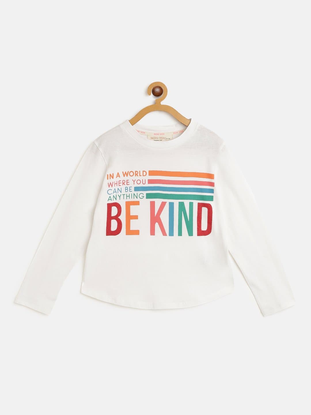 Girls White Be Kind Print Full Sleeve T-Shirts - Lyush Kids