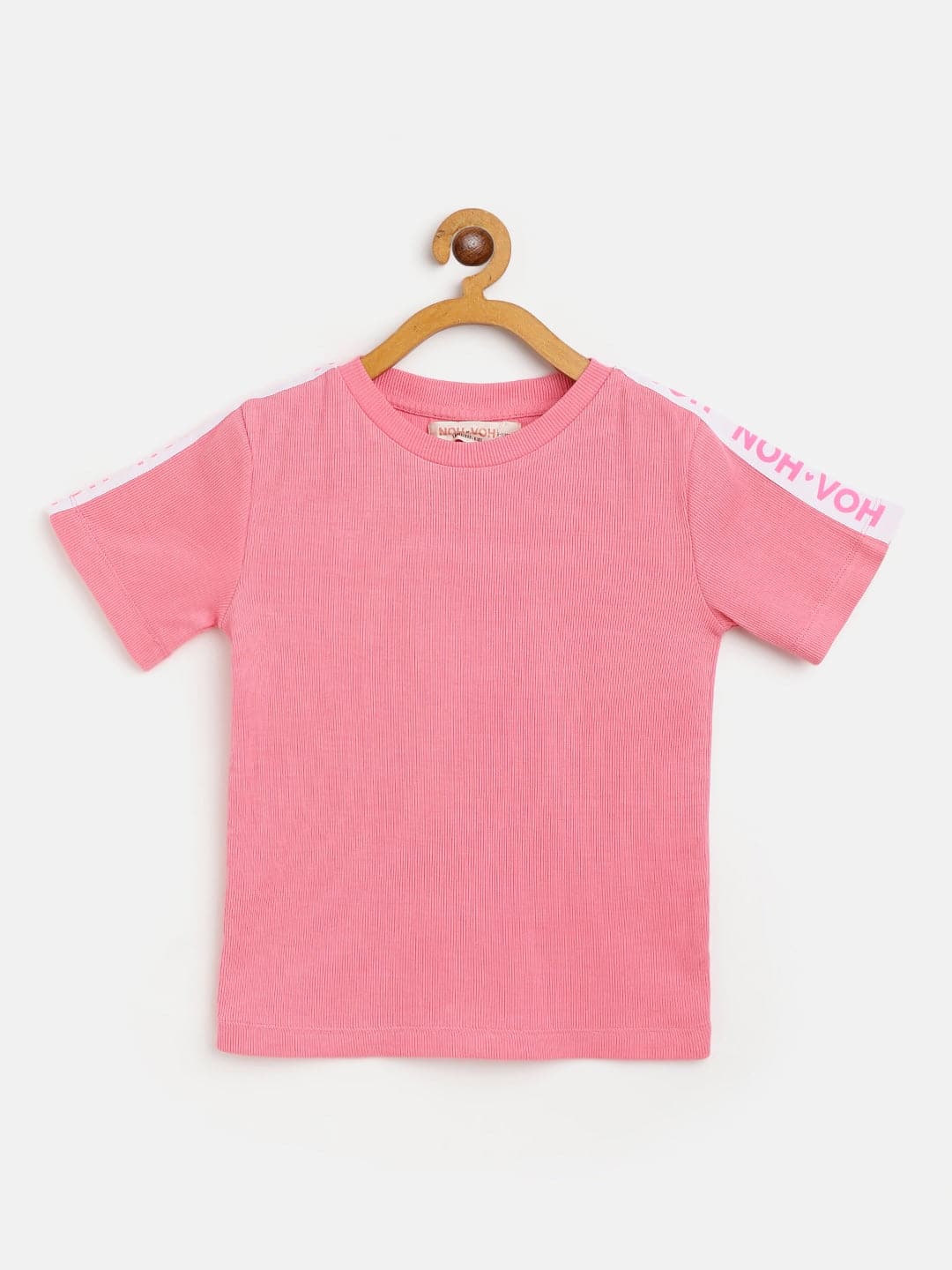 Girls Pink Rib Brand Tape Half Sleeve Top - Lyush Kids