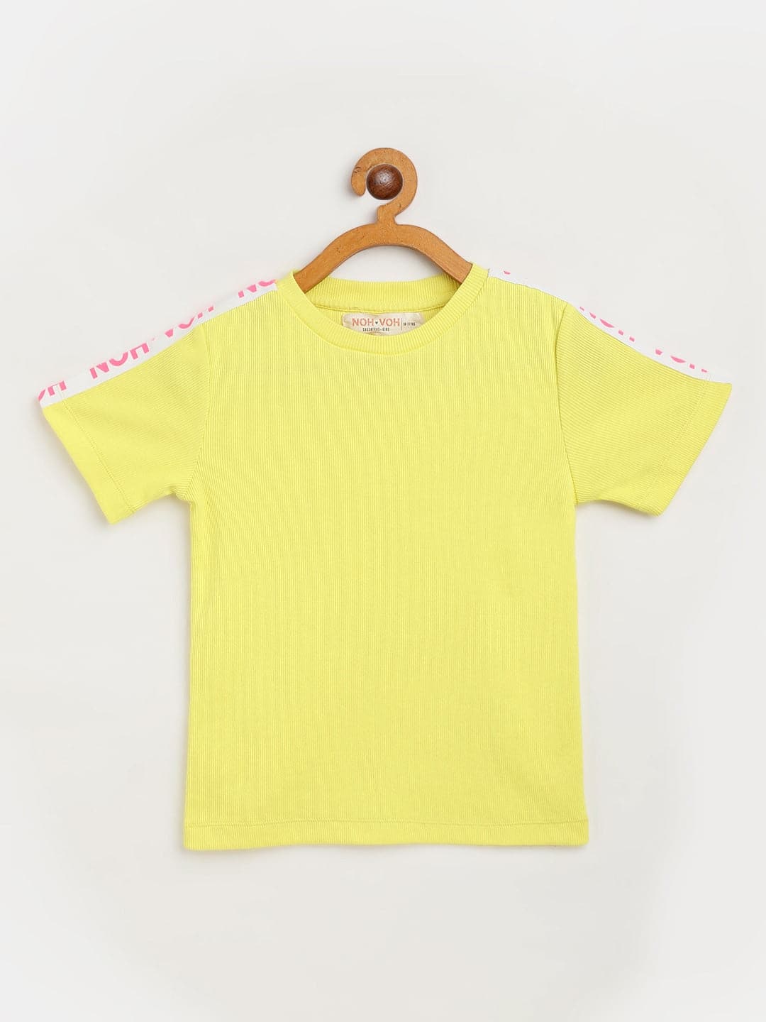 Girls Yellow Rib Brand Tape Half Sleeve Top - Lyush Kids