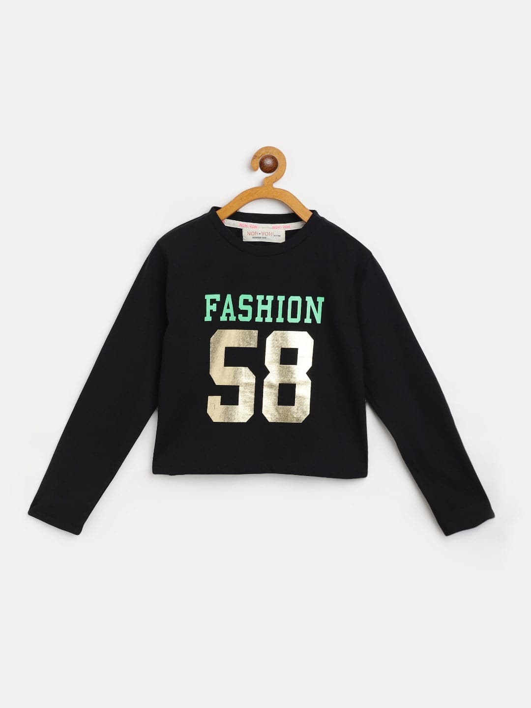 Girls Black Fashion 58 Full Sleeve Crop T-Shirt - Lyush Kids