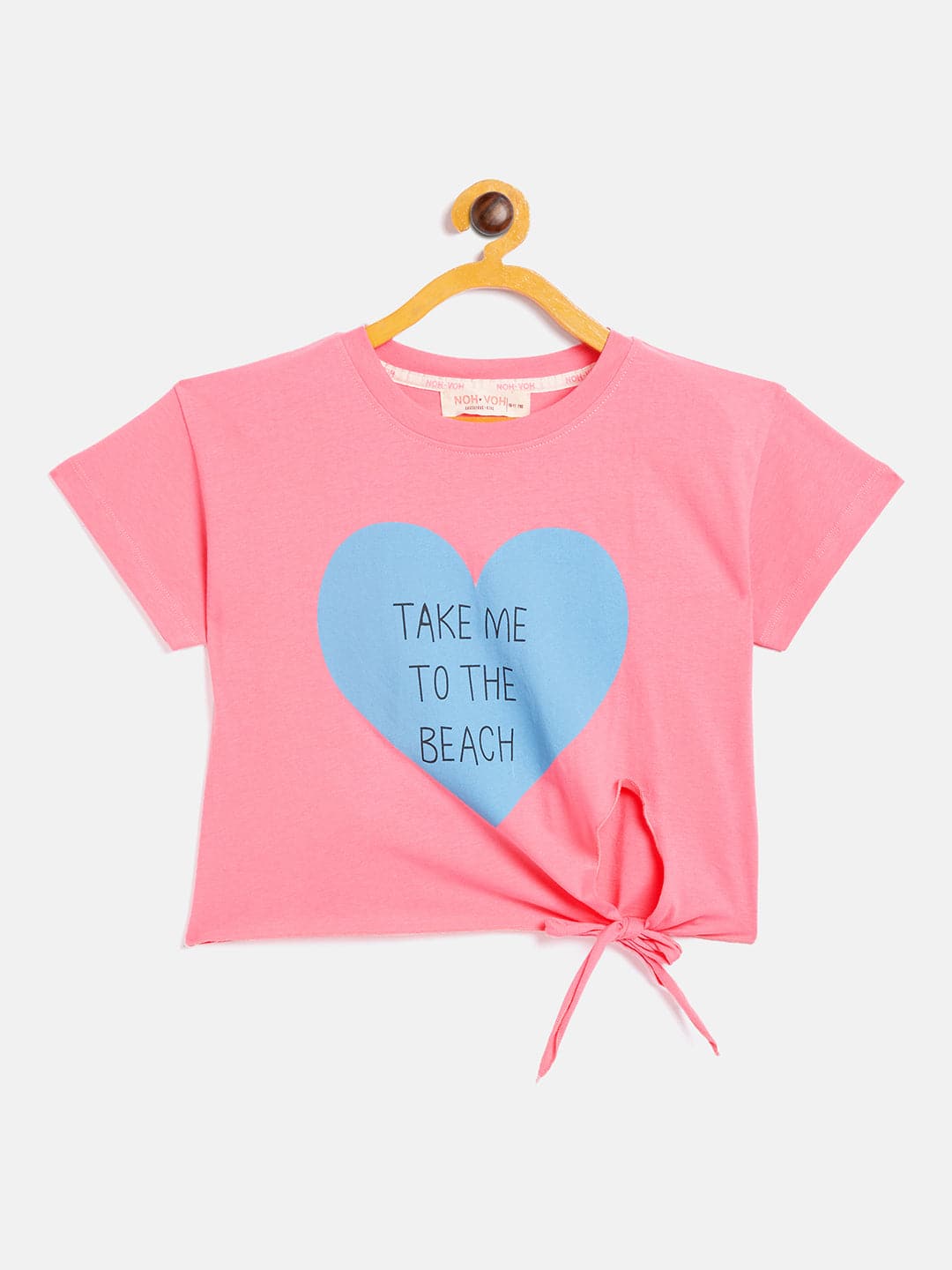Girls Pink To The Beach Tie-Knot Crop T-Shirt - Lyush Kids