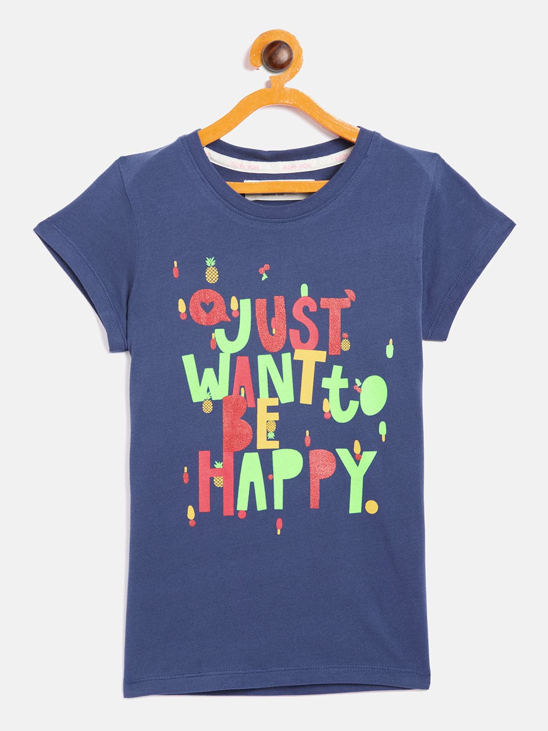 Girls Navy Just Want To Be Happy T-Shirt - Lyush Kids