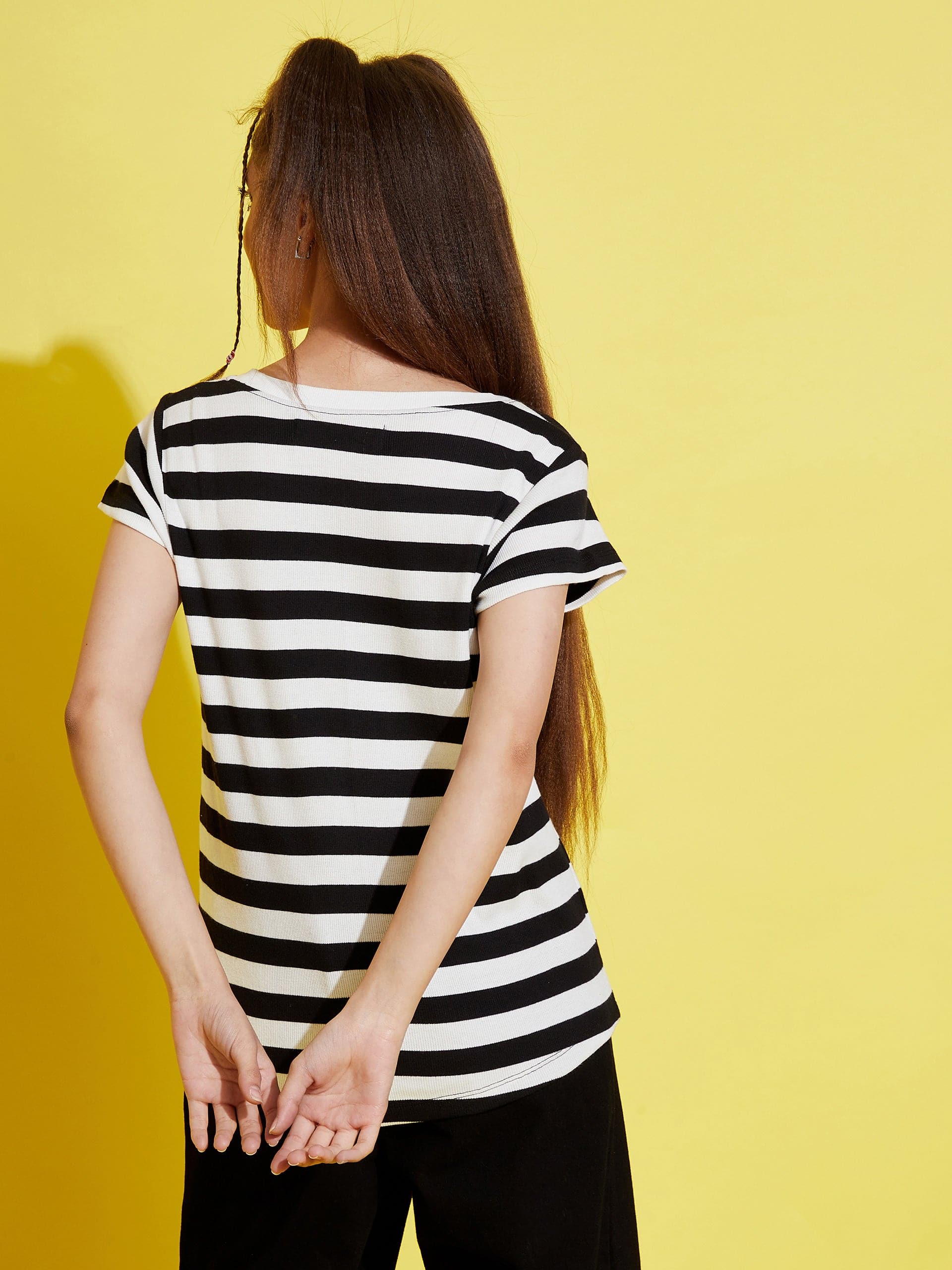 Girls Black & White Stripes T-Shirt - Lyush Kids
