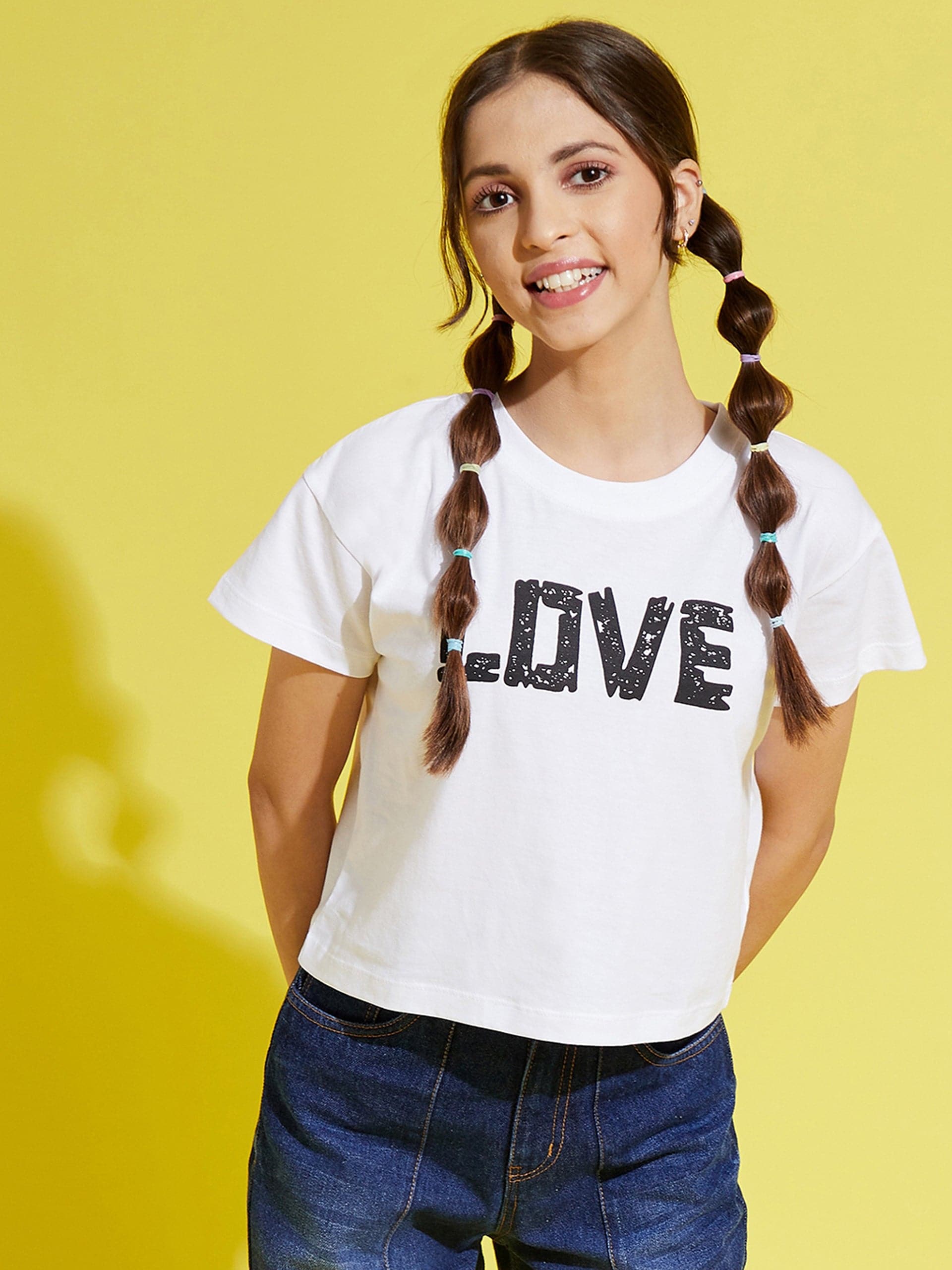 Girls White Love Print Crop T-Shirt - Lyush Kids