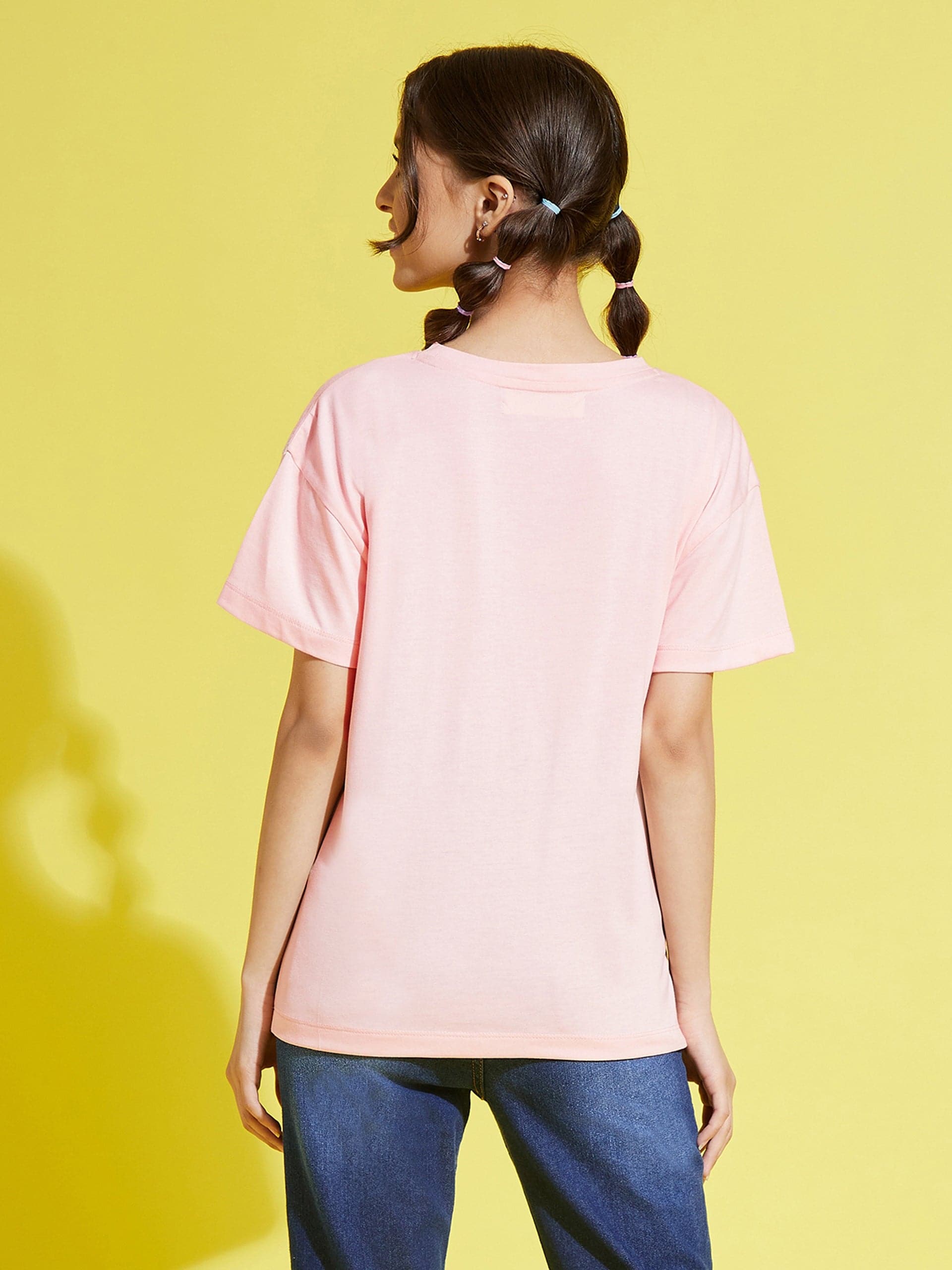 Girls Pale Pink Happiness Drop Shoulder T-Shirt - Lyush Kids