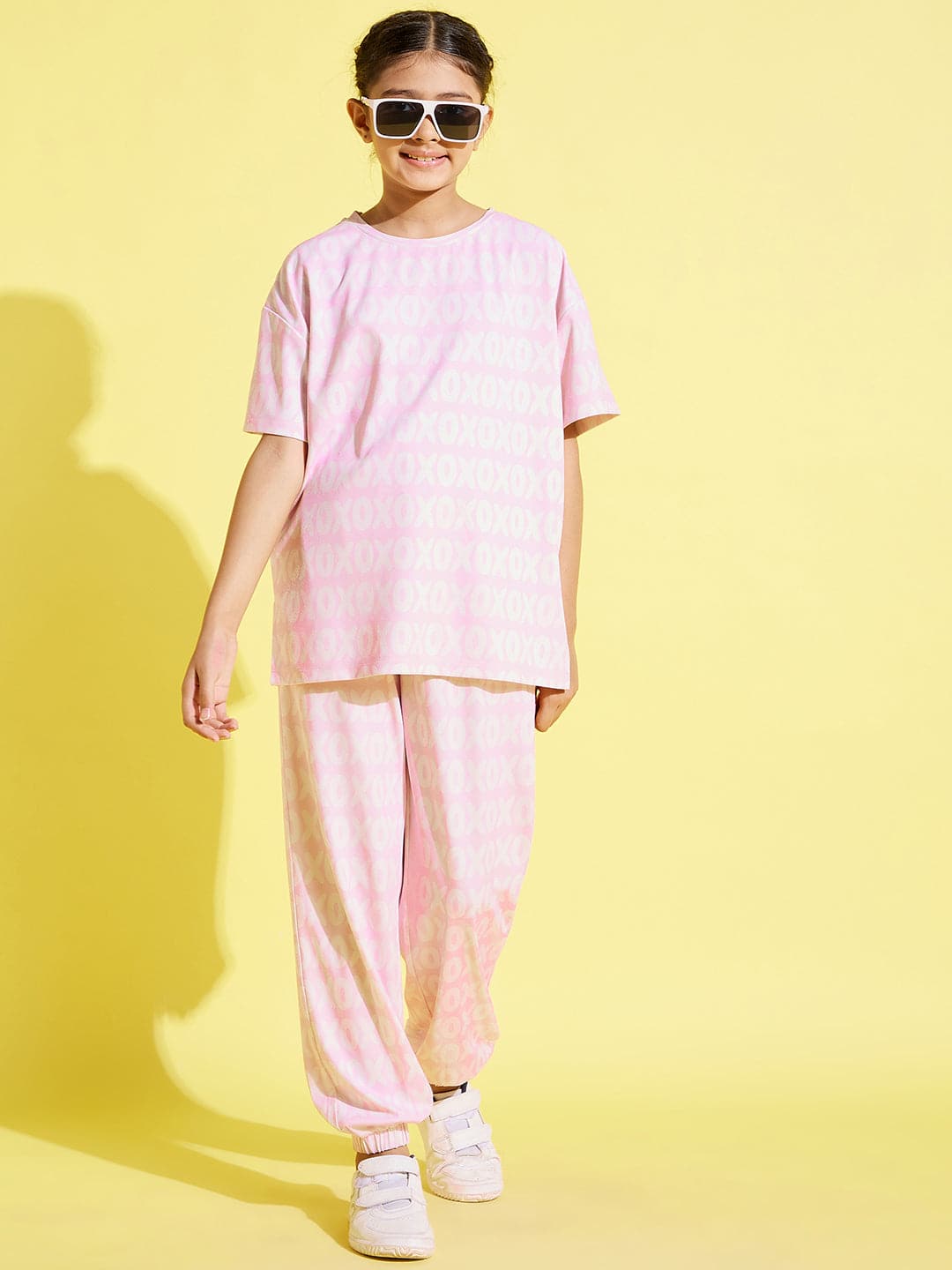 Girls Pink Xoxo Print Knit Drop Shoulder Top - Lyush Kids