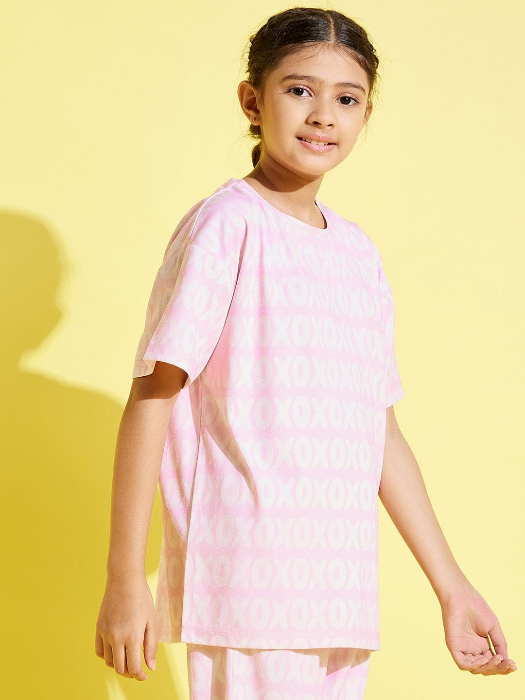 Girls Pink Xoxo Print Knit Drop Shoulder Top - Lyush Kids