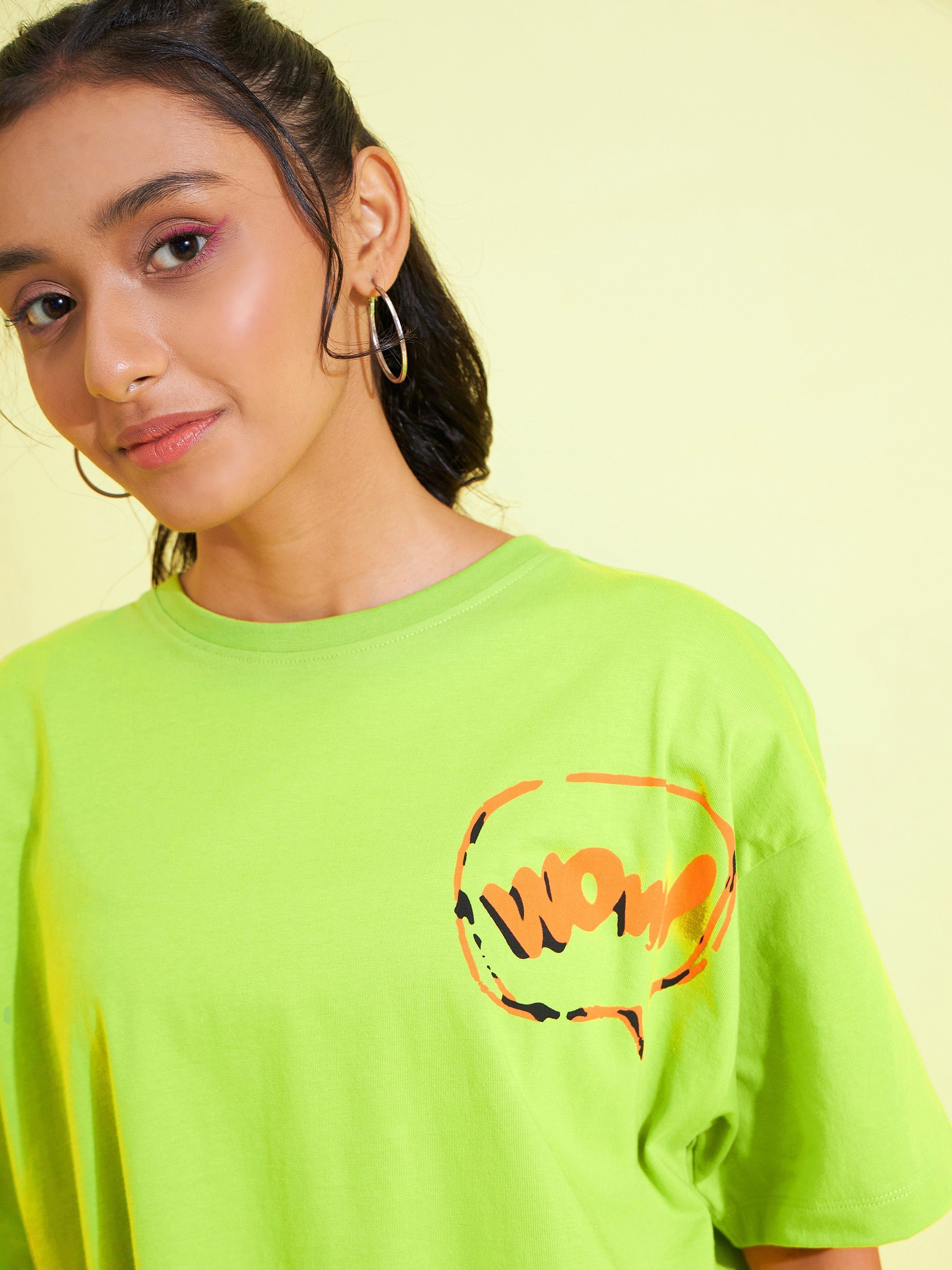 Girls Green Wow Print Oversized T-Shirt - Lyush Kids