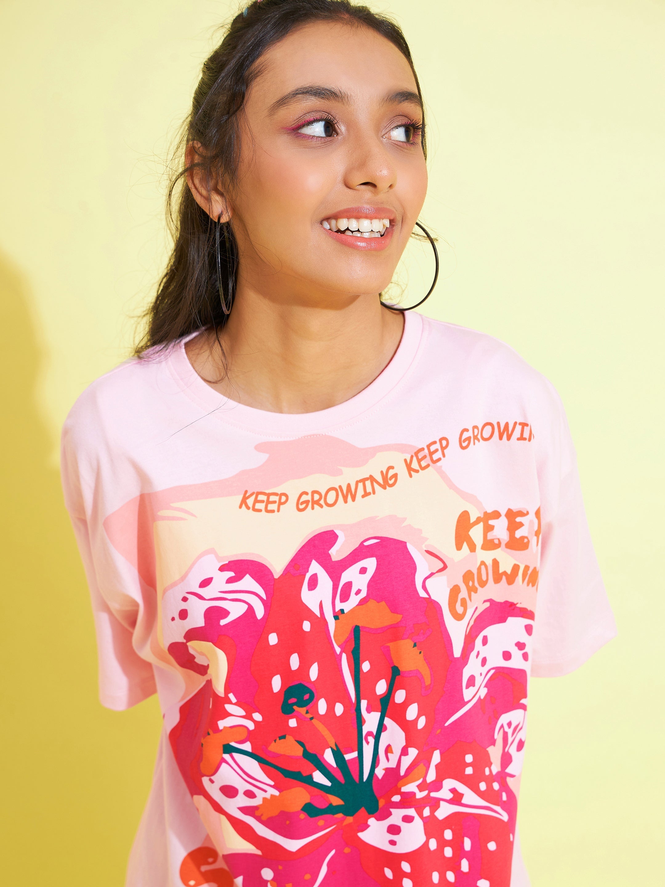 Girls Pink Floral Print Oversized T-Shirt - Lyush Kids
