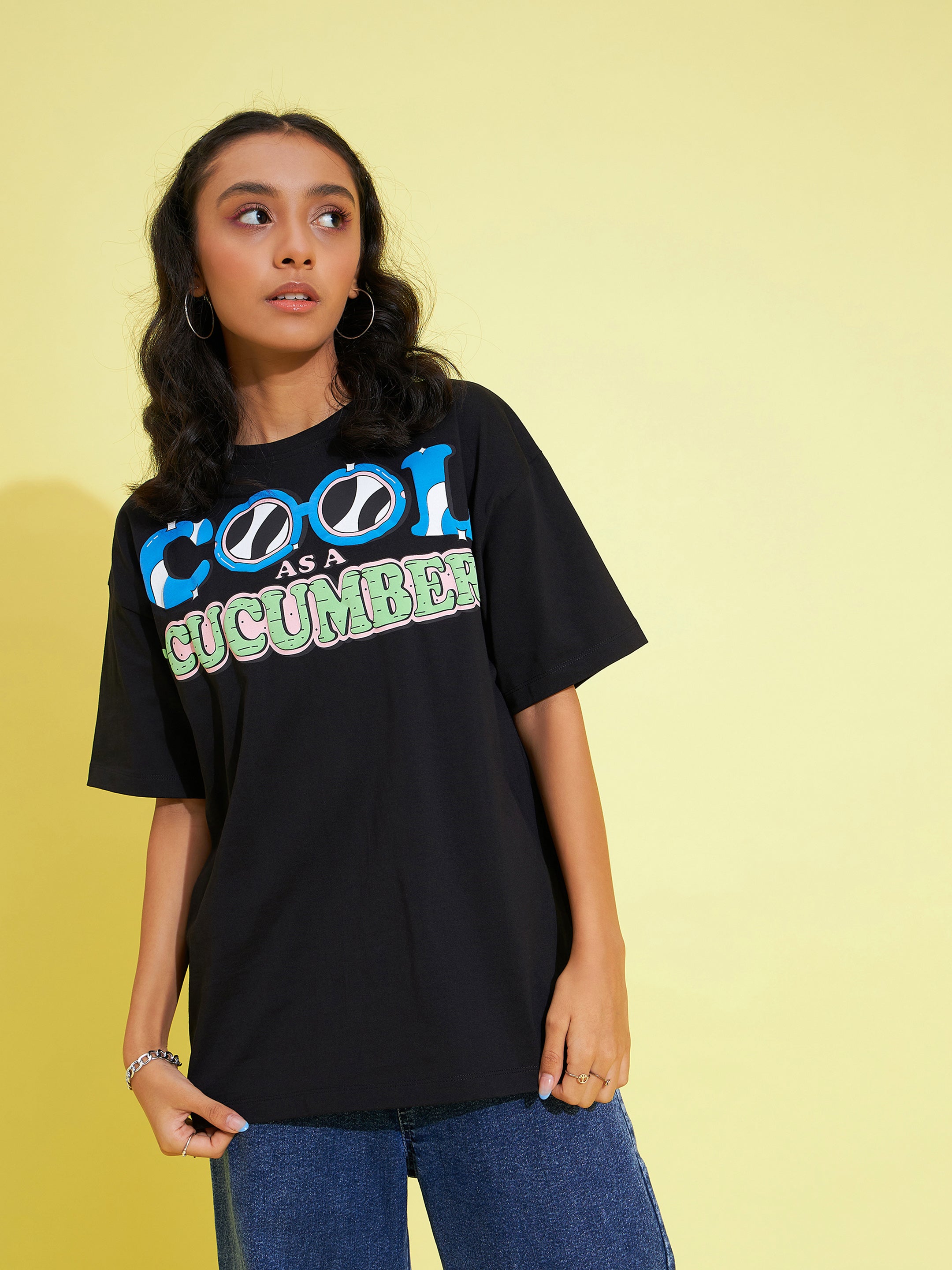 Girls Black Cool Cucumber Oversized T-Shirt - Lyush Kids