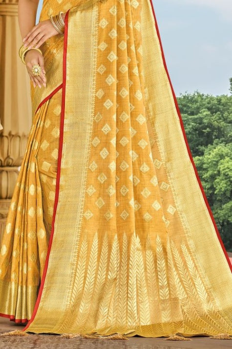 Women's Tulip Yellow Cotton Saree - Karagiri