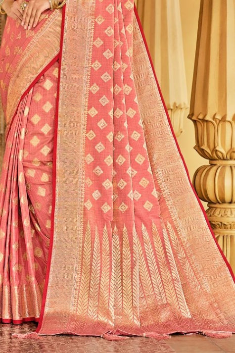 Women's Petunia Pink Cotton Saree - Karagiri