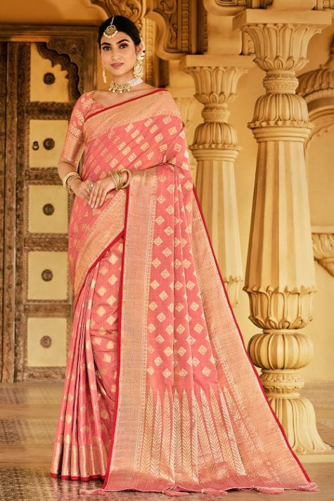Women's Petunia Pink Cotton Saree - Karagiri