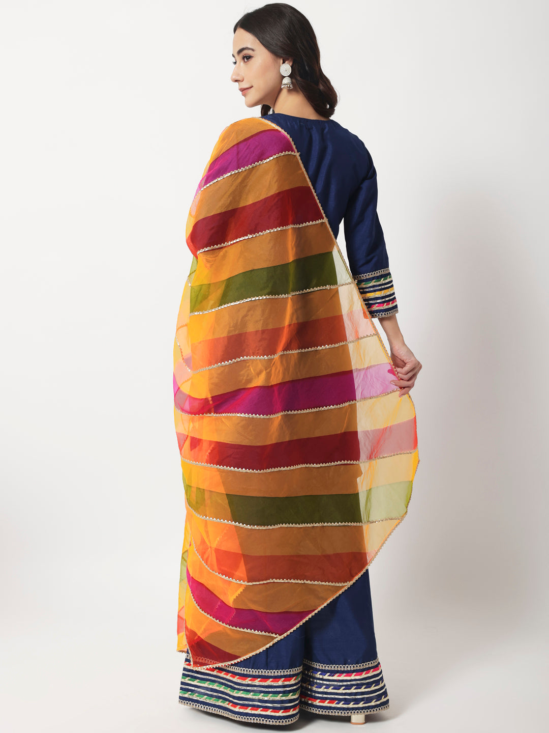 Women's Charming Navy Kurti With Kalidaar Palazzo And Designer Organza Dupatta
