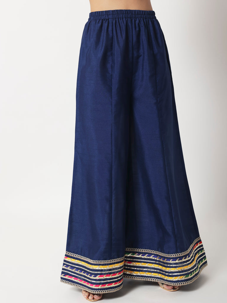 Women's Charming Navy Kurti With Kalidaar Palazzo And Designer Organza Dupatta