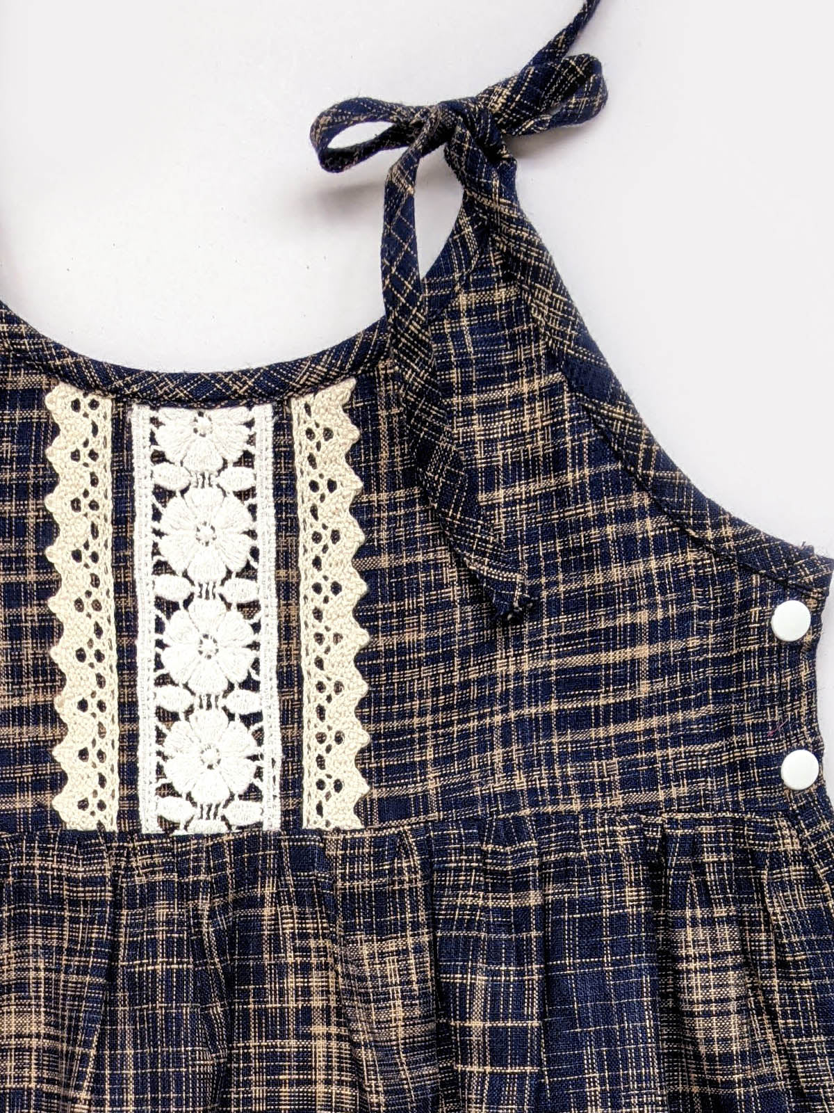 Girl's Navy Blue Crochete lace Teddy Romper for Baby Girl - HALEMONS