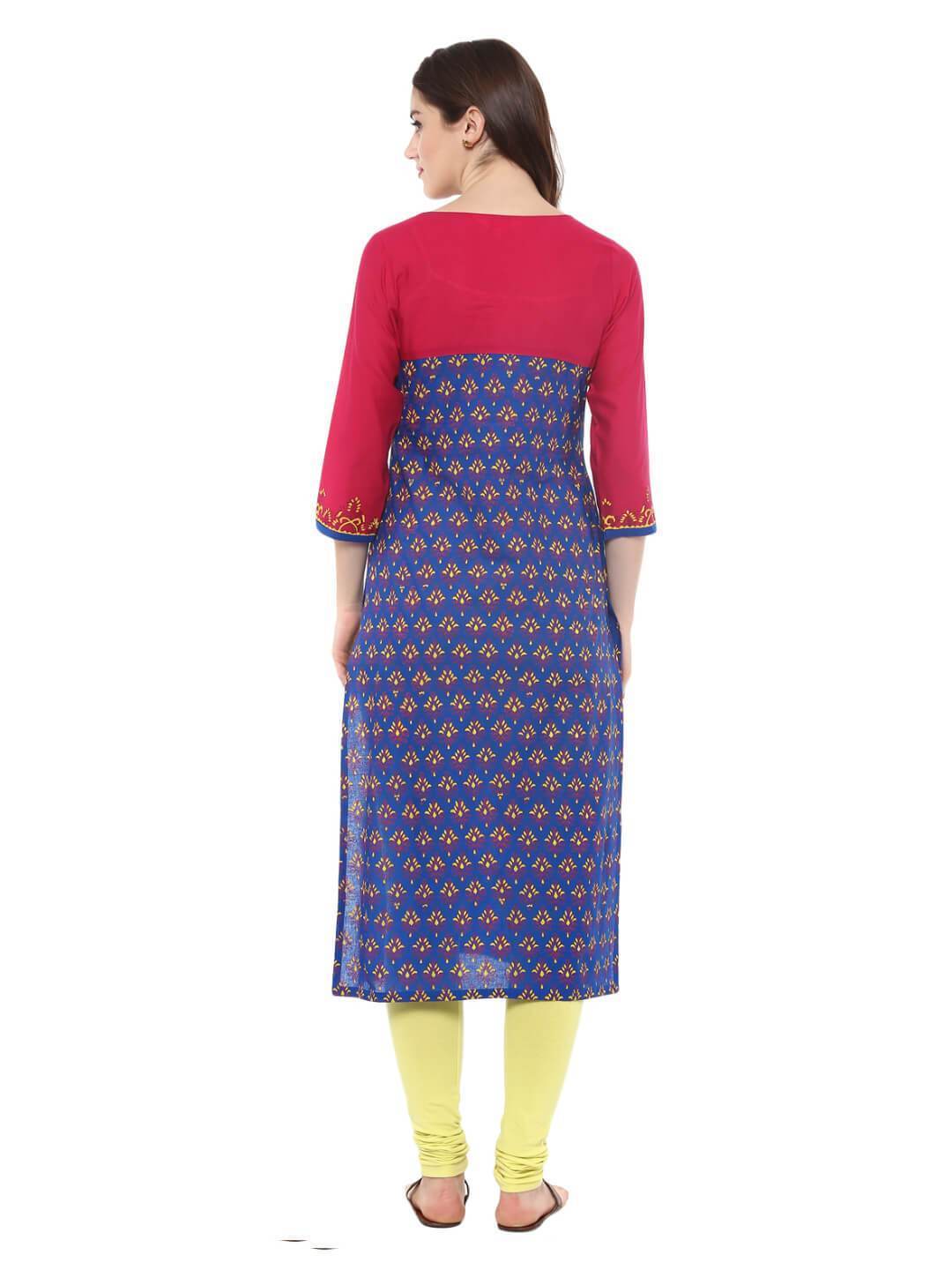Women's Navy Blue And Red Color Ajrakh Hand Block Cotton Printed Straight Kurta  - Noz2Toz