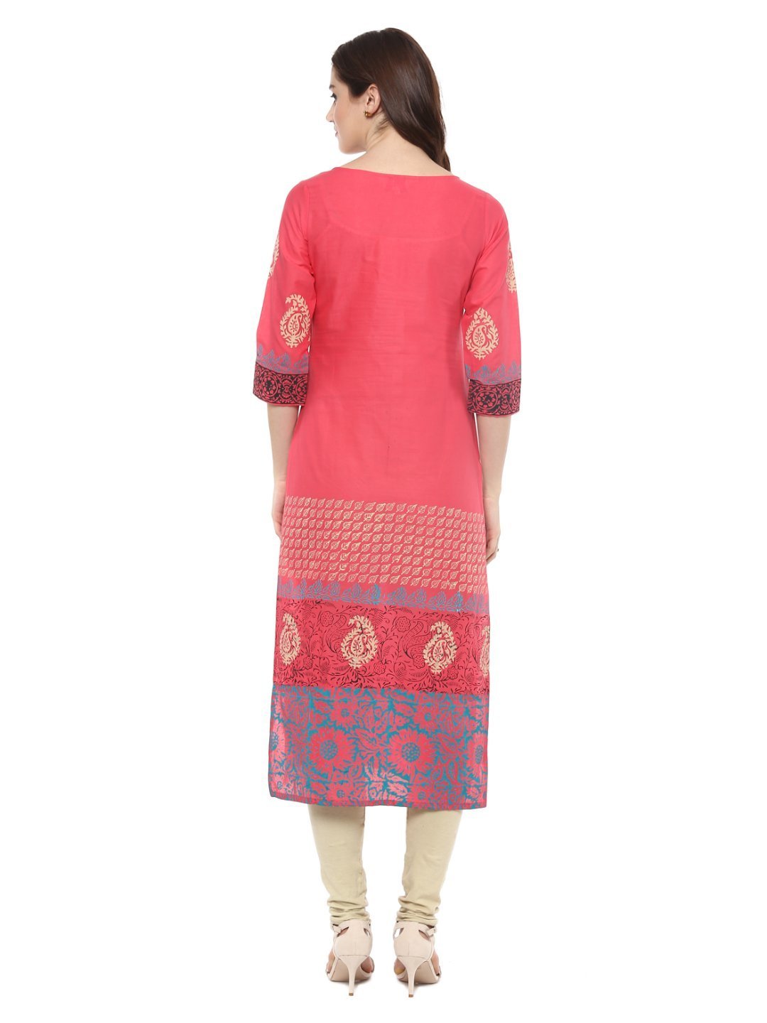 Women's Bright Pink Ajrakh Hand Block Cotton Printed Straight Kurta - Noz2Toz