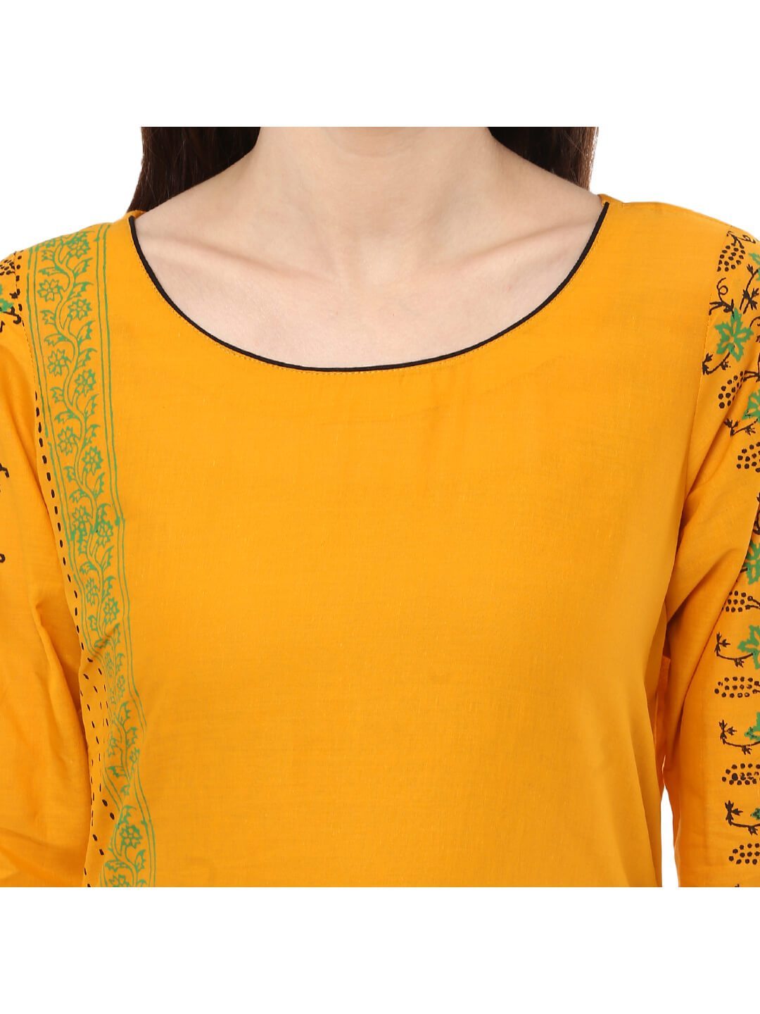 Women's Mustard Ajrakh Hand Block Floral Printed Straight Cotton Kurta - Wahe-Noor
