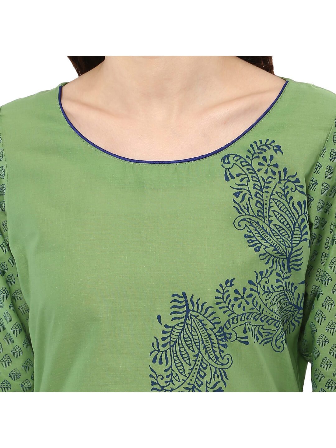 Women's Pastel Green Ajrakh Hand Block Cotton Printed Straight Kurta  - Noz2Toz