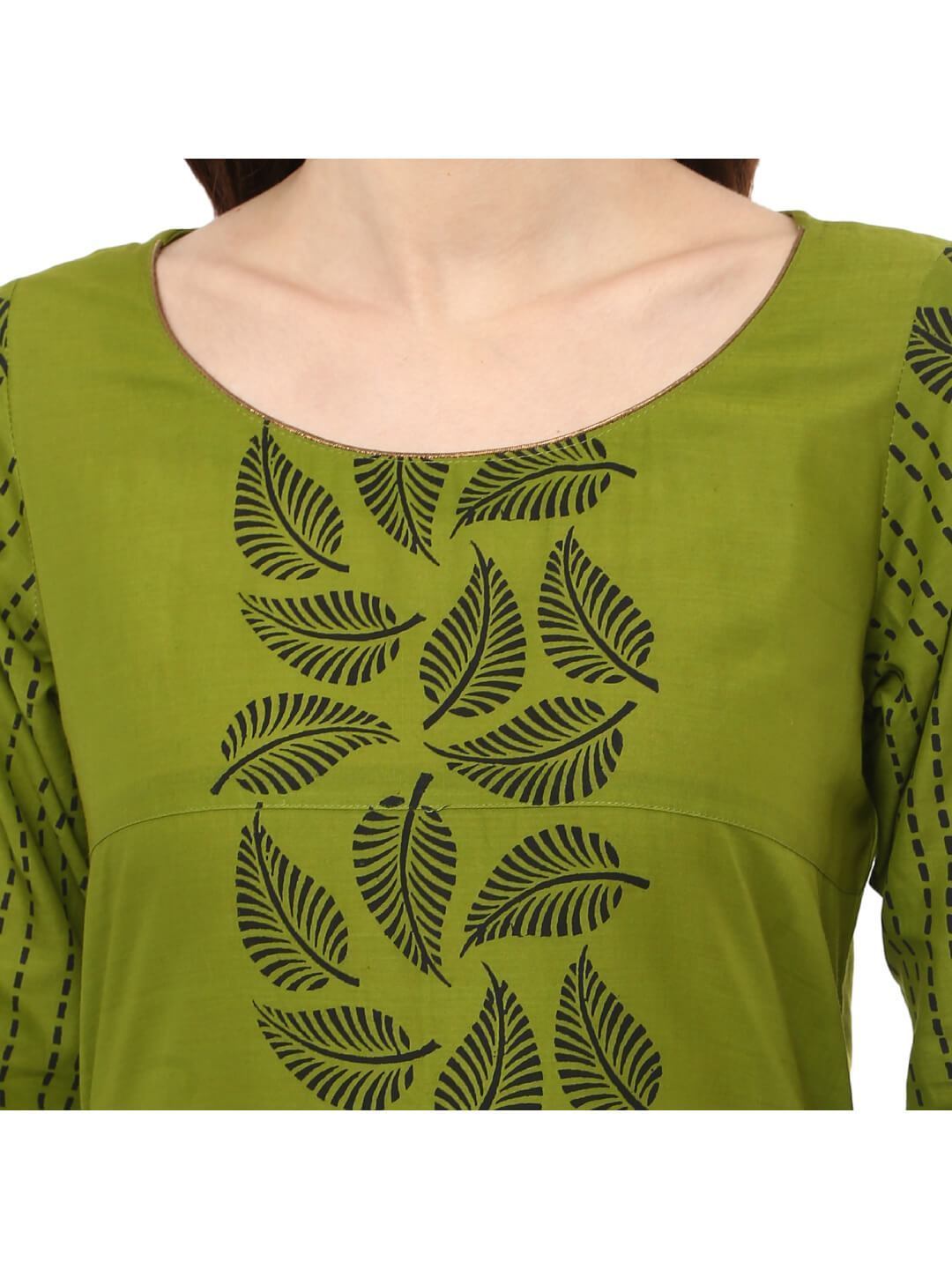 Women's Turtle Green Ajrakh Hand Block Cotton Printed Straight Kurta  - Noz2Toz