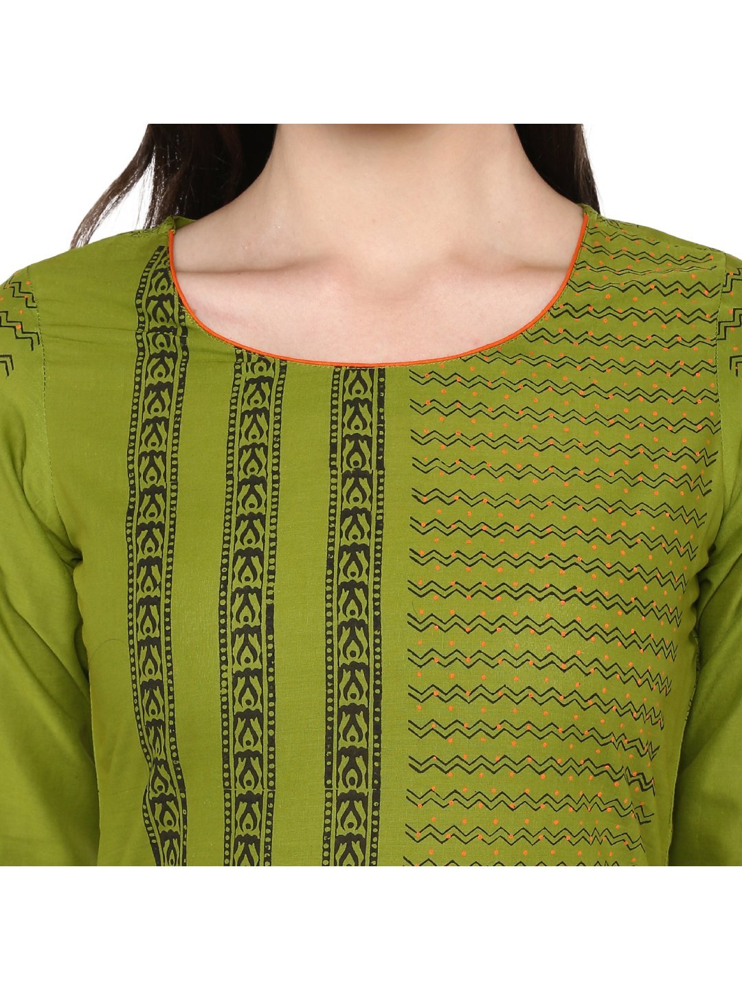 Women's Turtle Green And Black Ajrakh Hand Block Cotton Printed Straight Kurta - Noz2Toz