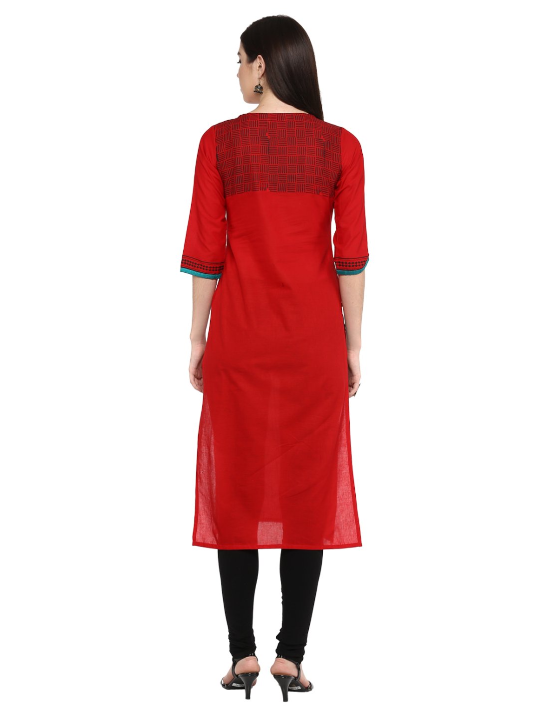 Women's Red Ajrakh Hand Block Geometric Printed Cotton Straight Kurta - Wahe-Noor