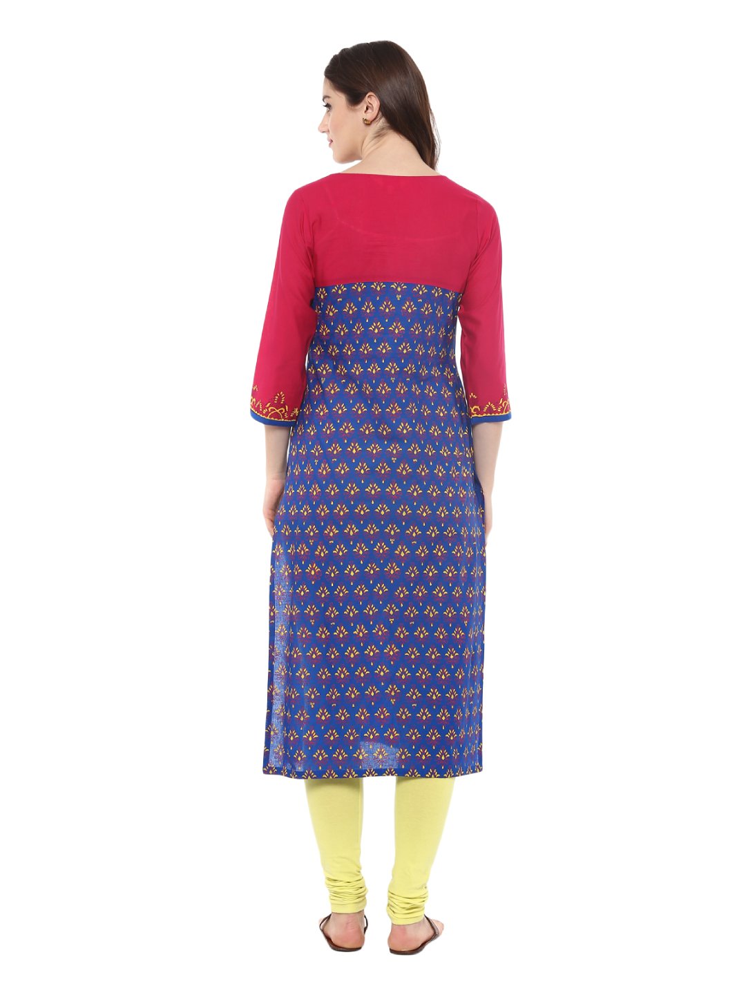 Women's Indigo Blue Ajrakh Hand Block Cotton Printed Straight Kurta With Contrast Prints - Wahe-Noor