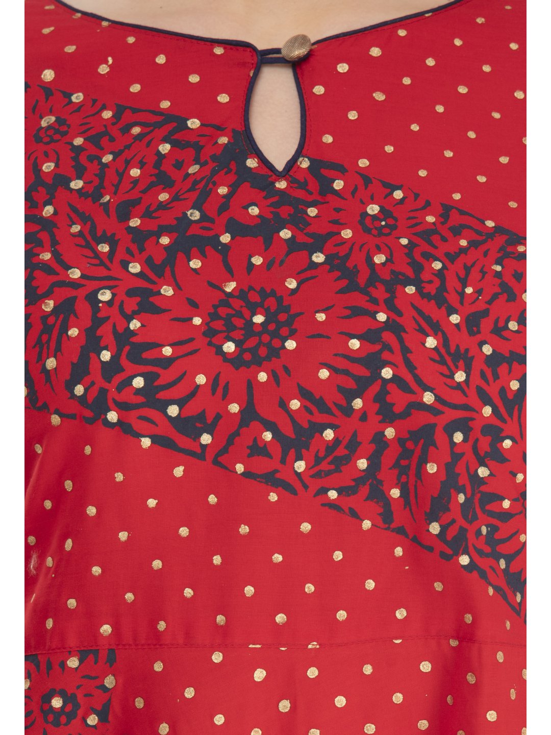 Women's Modern Red Cotton Anarkali With Ajrakh Hand Block Print - Wahe-Noor