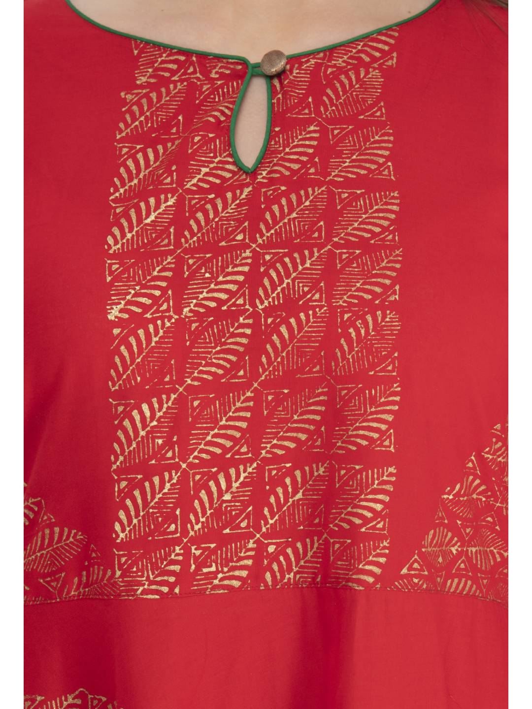 Women's Minimal Red Cotton Anarkali With Ajrakh Hand Block Print - Noz2Toz