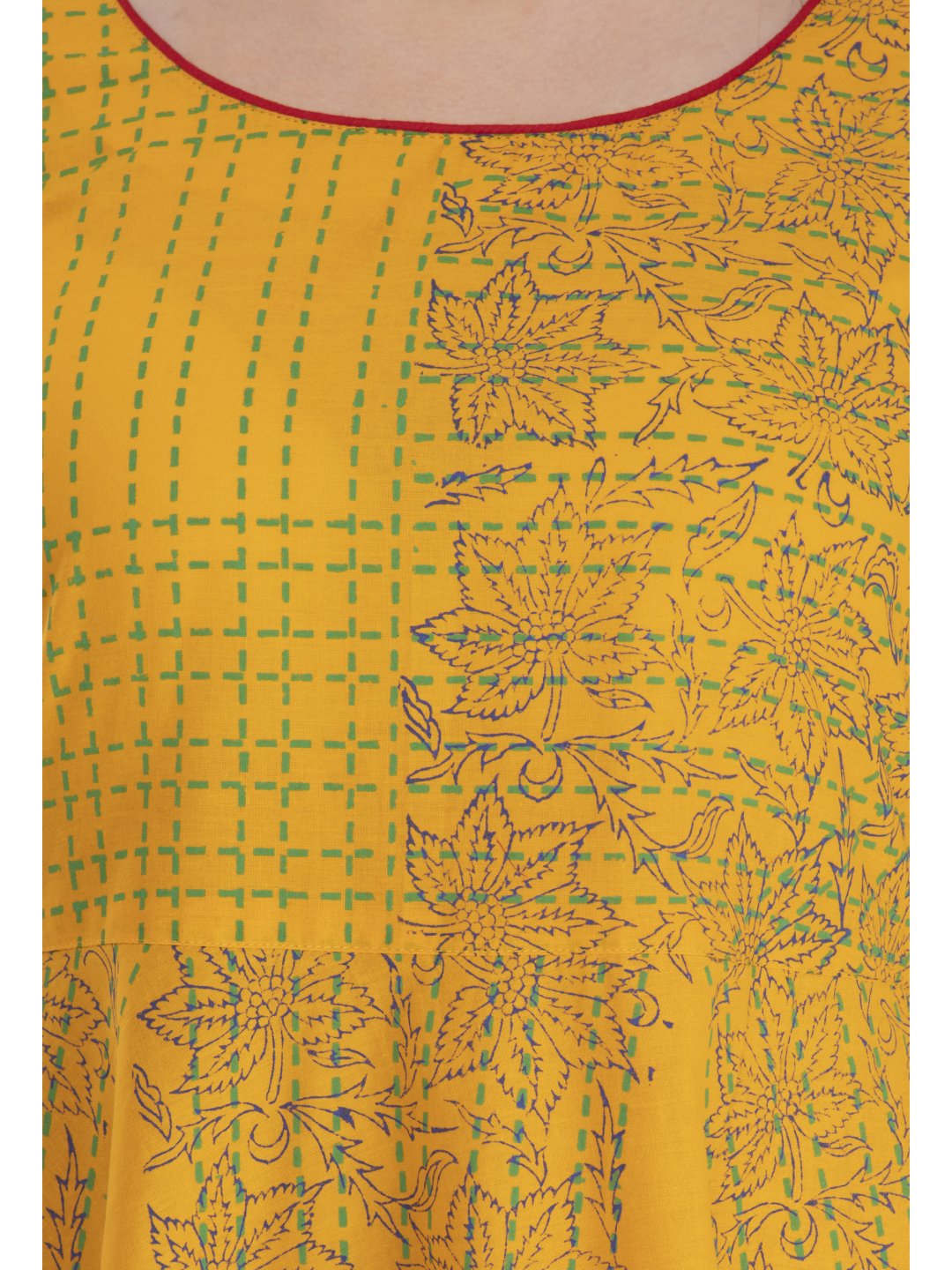 Women's Minimal Mustard Ajrakh Hand Block Cotton Printed Anarkali - Wahe-Noor