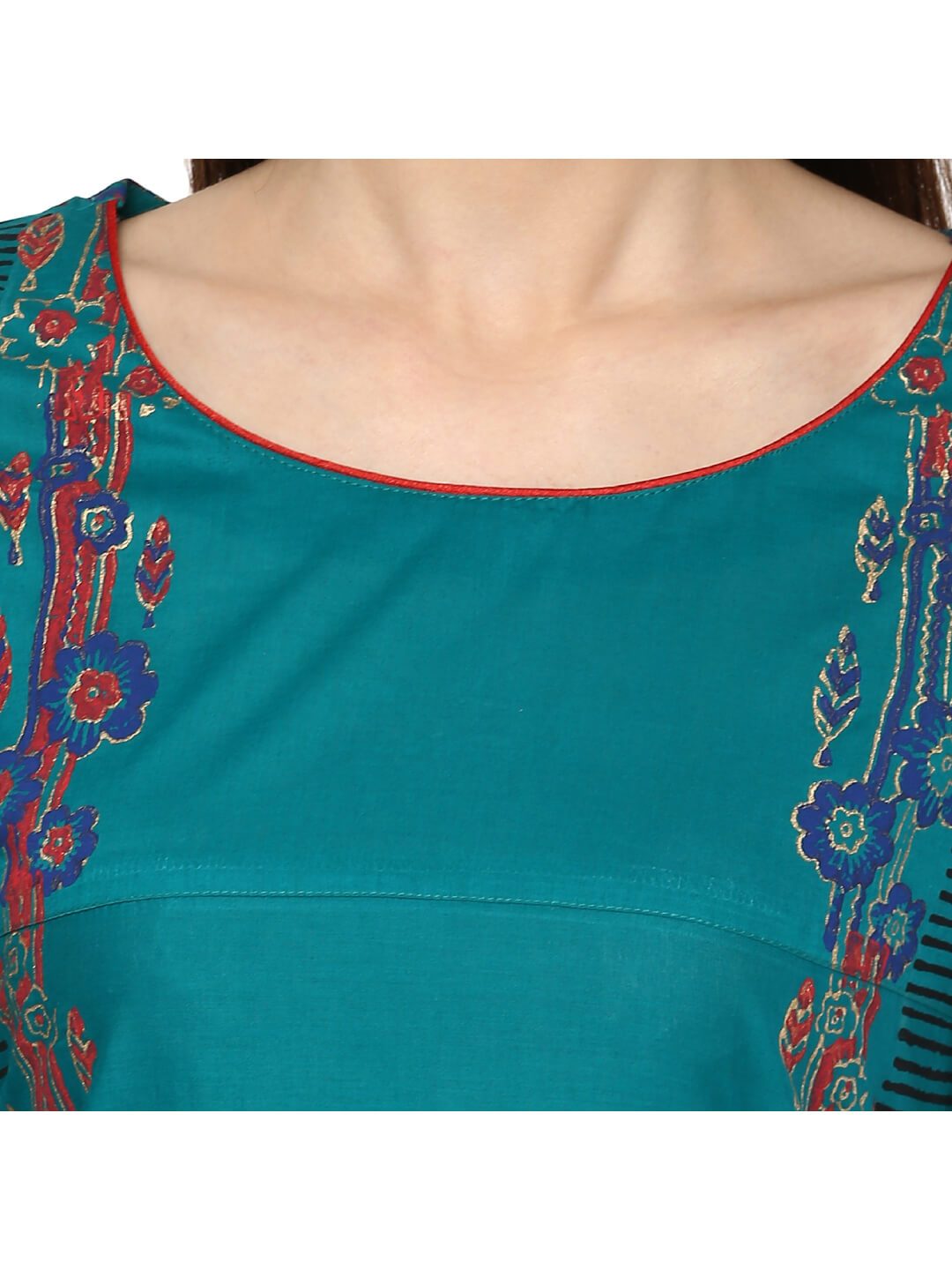 Women's Peacock Blue Geometric Ajrakh Hand Block Cotton Printed Straight Kurta - Noz2Toz
