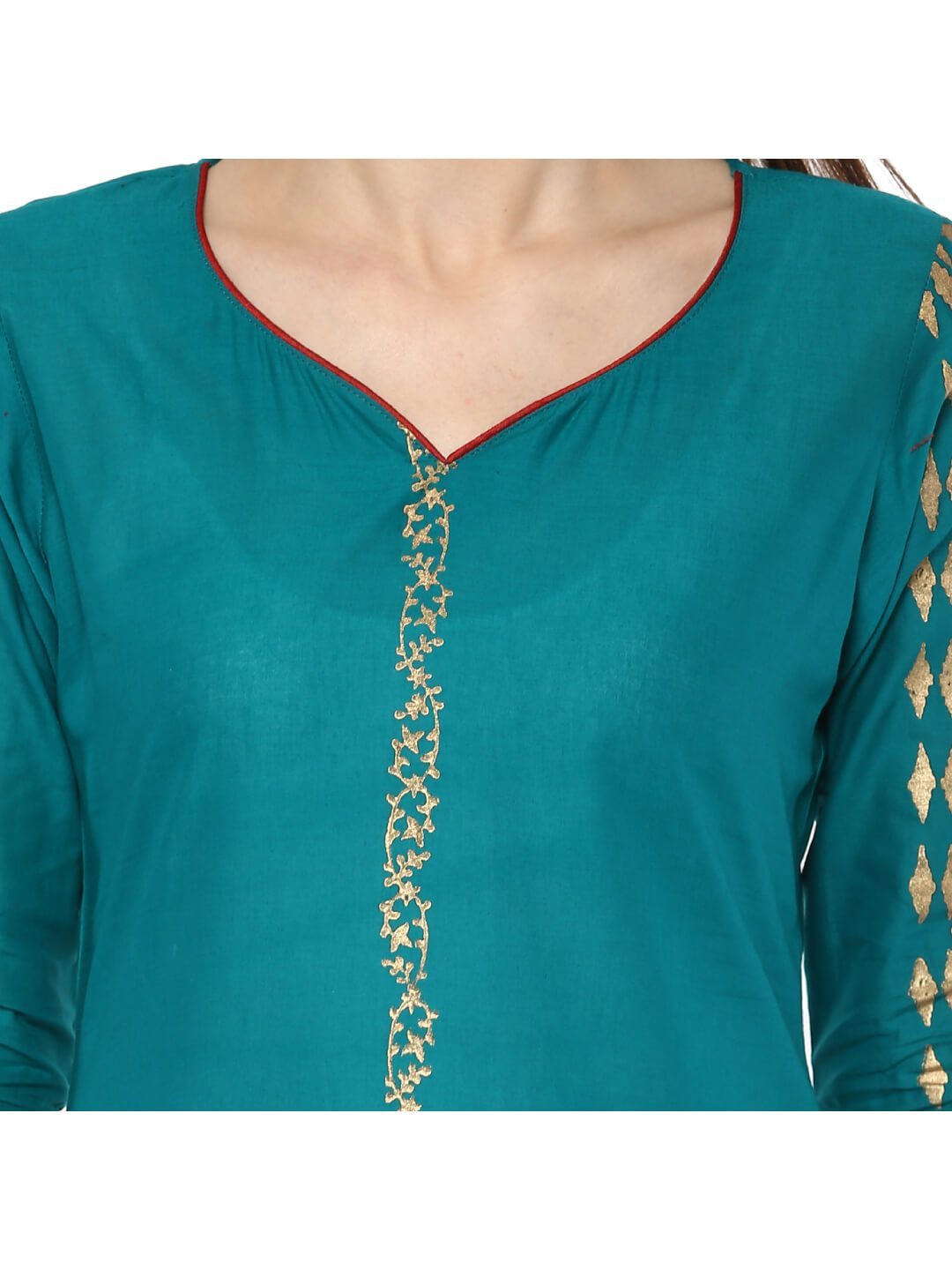 Women's Firozi Blue Geometric Ajrakh Hand Block Cotton Printed Straight Kurta - Wahe-Noor
