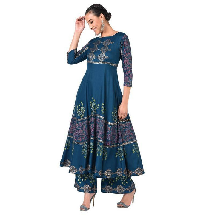 Women's Floral Print Flared Kurta